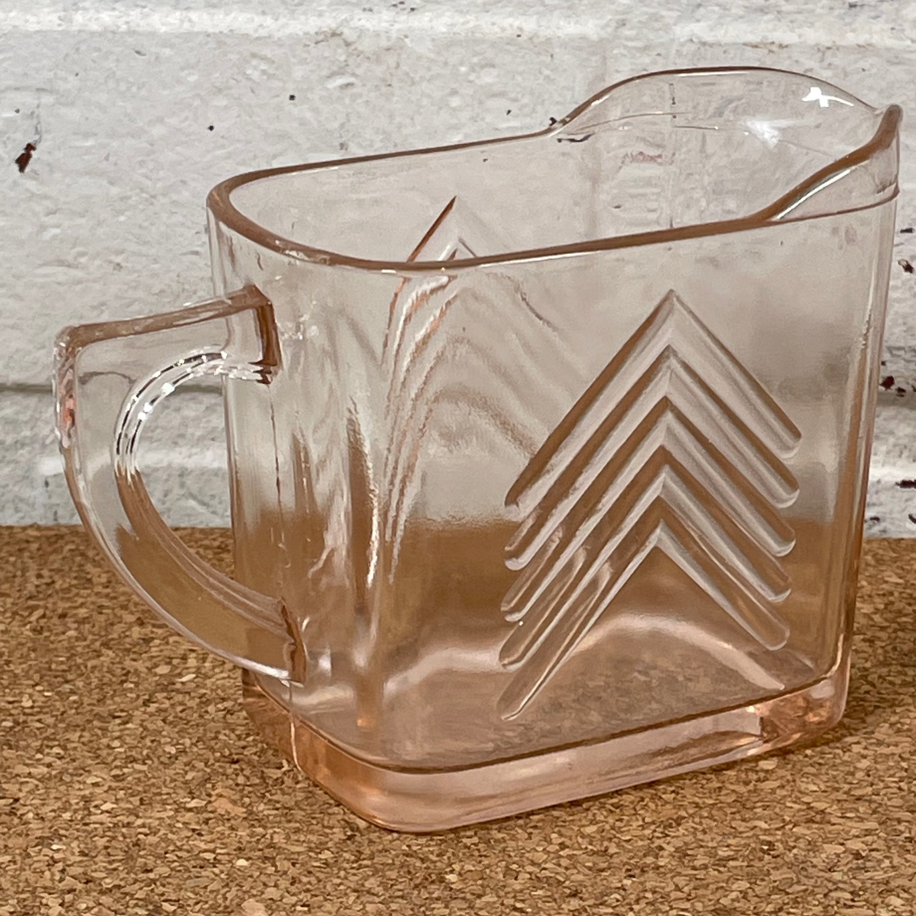 Vintage HAZEL ATLAS PINK Chevron Cream & Sugar Set , Depression Glass.