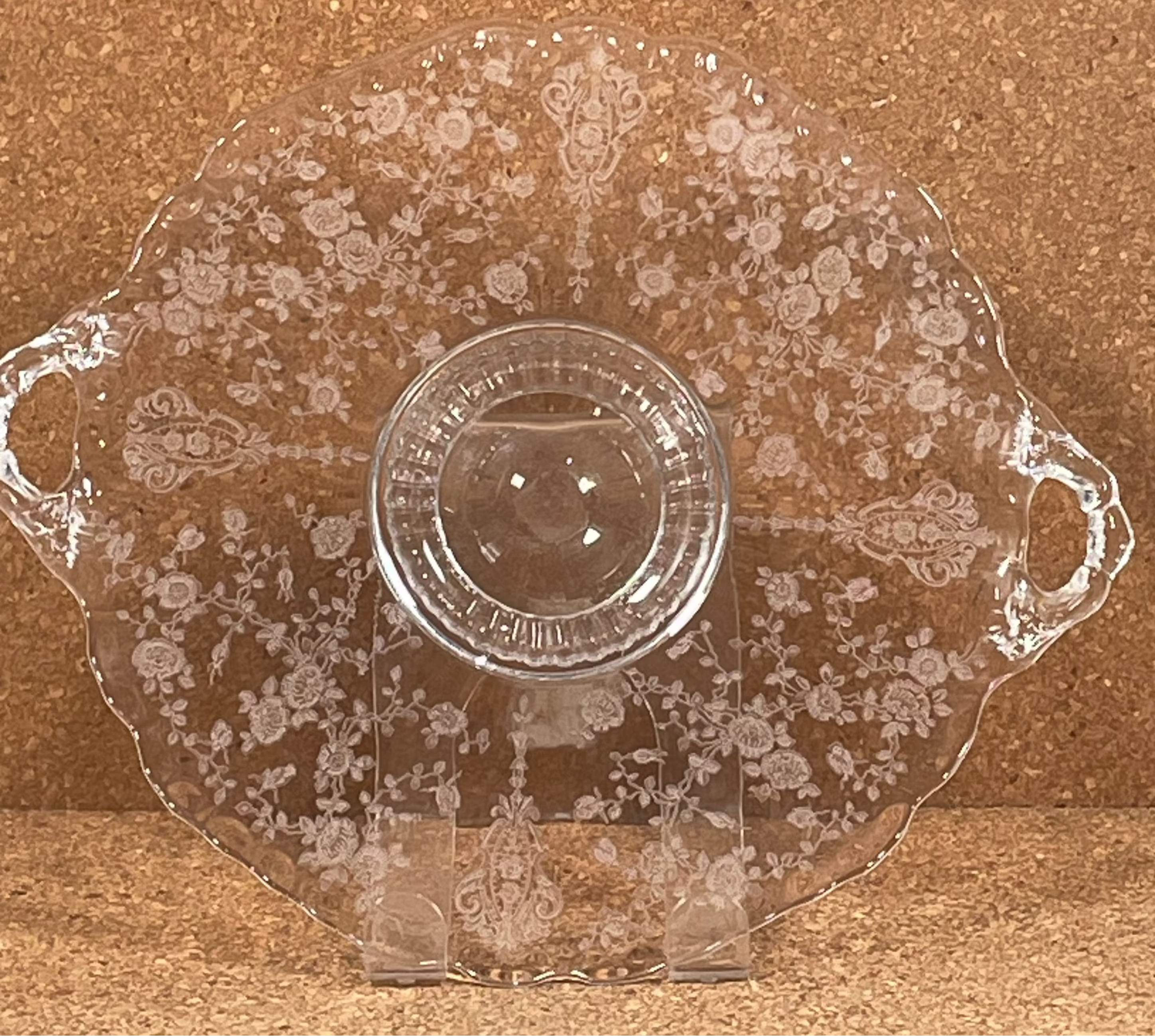 Cambridge Rose Point 9 1/4" Bon Bon Stunning Vintage Serving Plate W/Handles