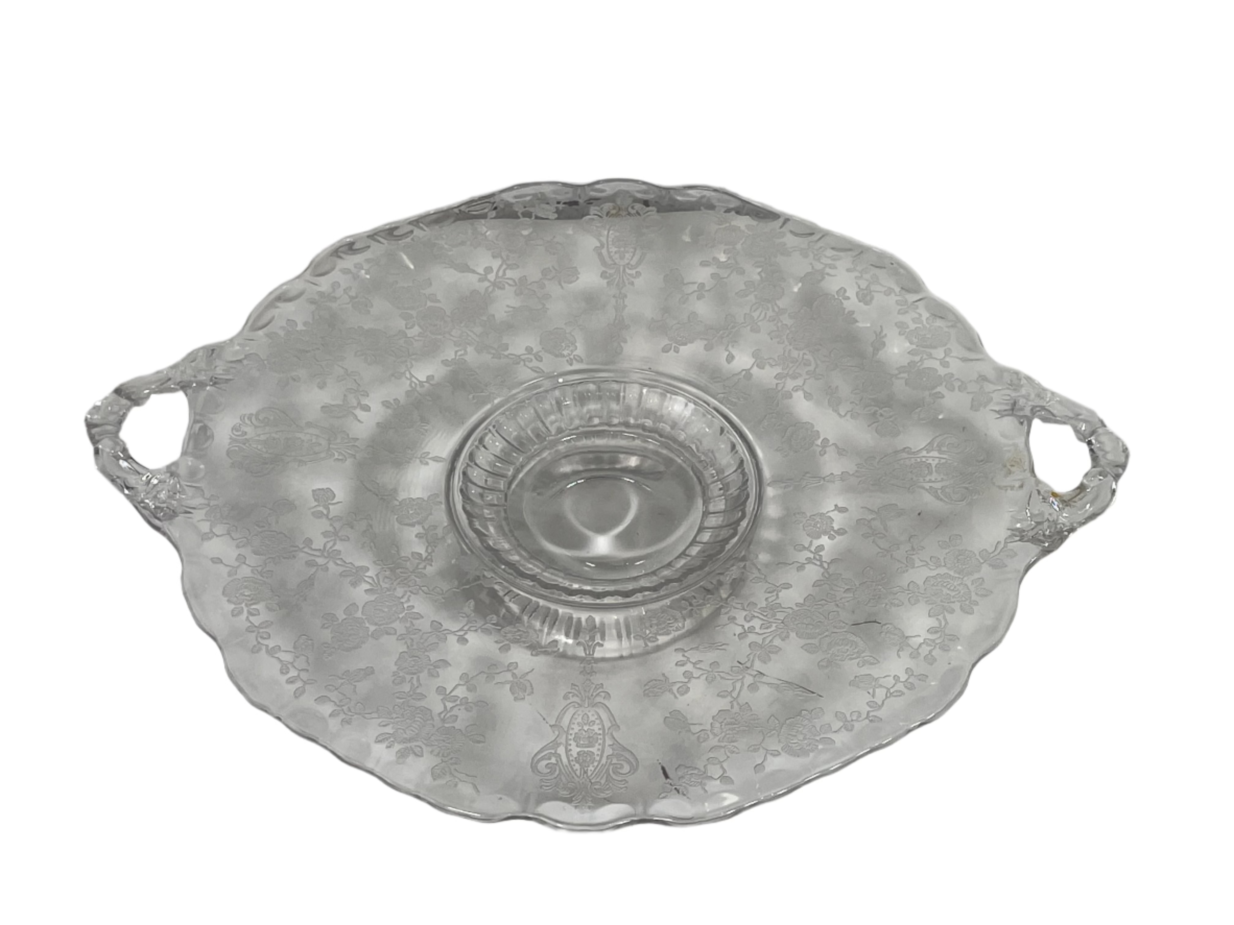 Cambridge Rose Point 9 1/4" Bon Bon Stunning Vintage Serving Plate W/Handles