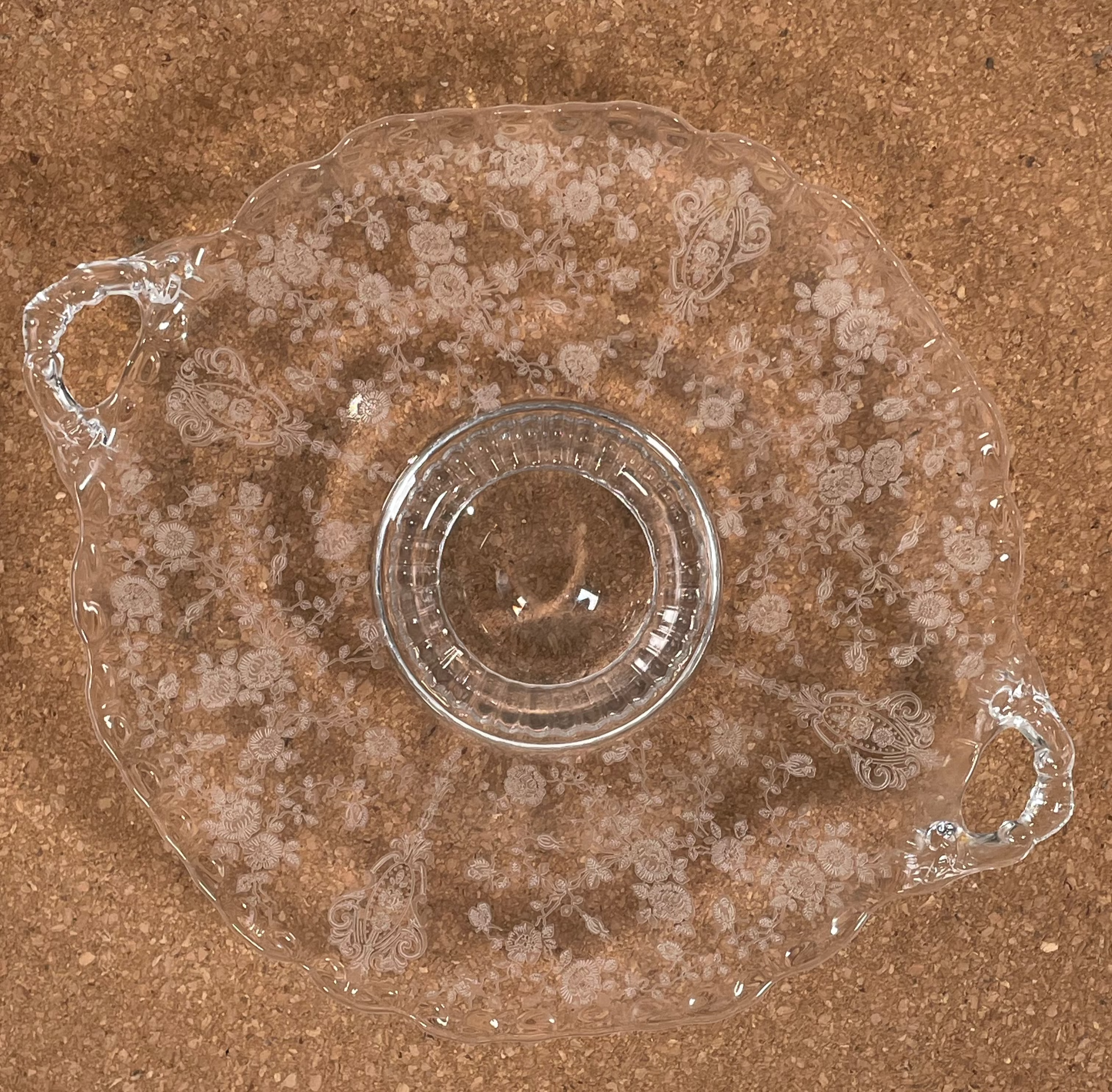 Cambridge Rose Point 9 1/4" Bon Bon Stunning Vintage Serving Plate W/Handles