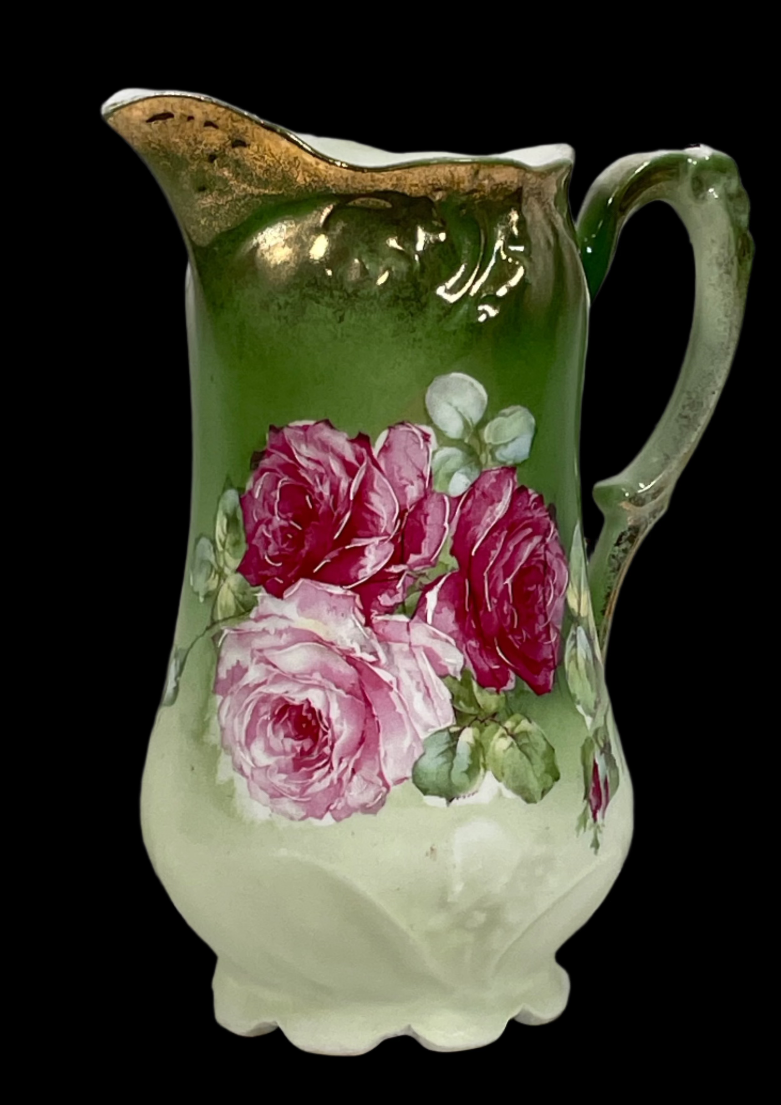 Collectible, Gorgeous Hand Painted Bavarian Floral  Pitcher. 8 in. Tall