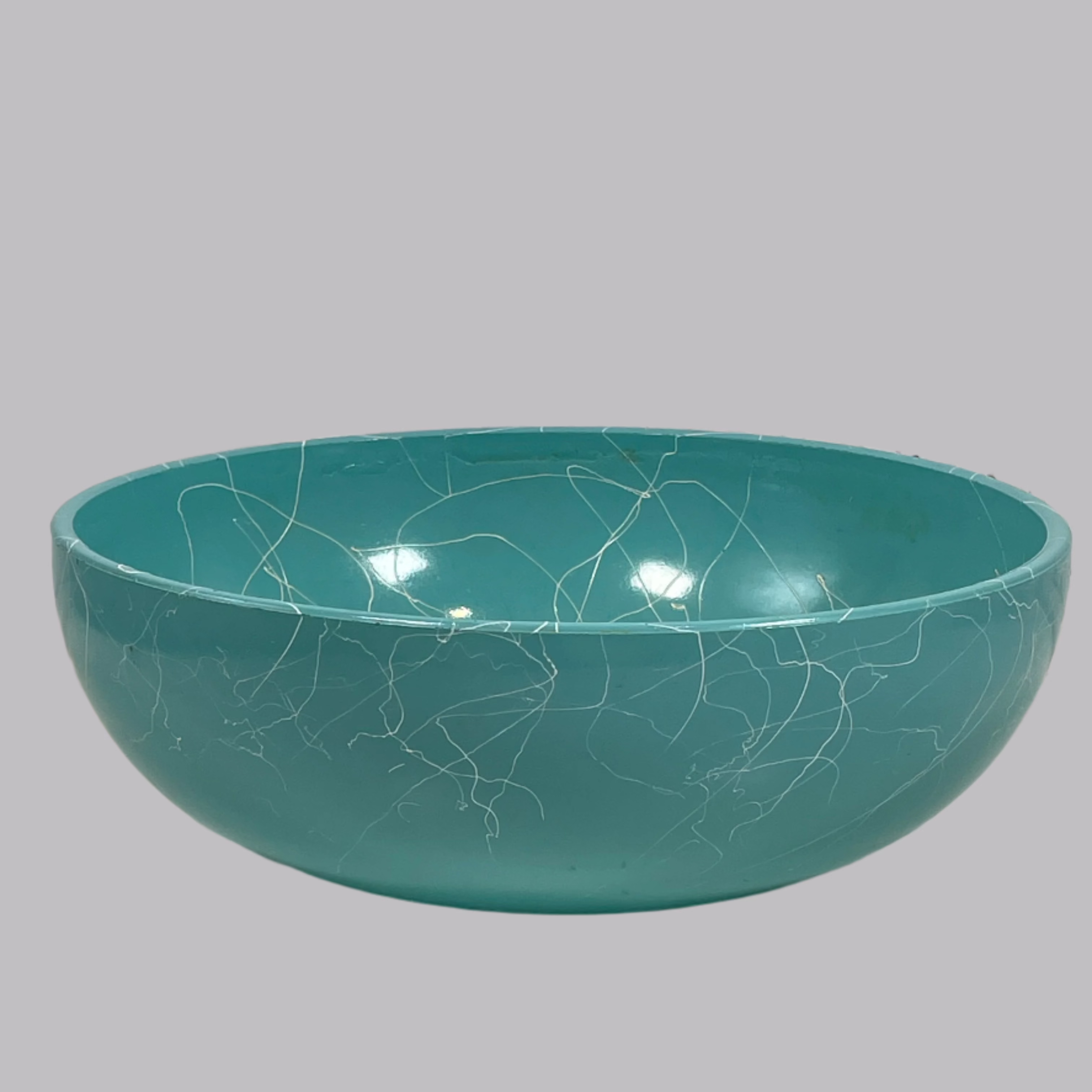 Vintage Hazel Atlas, Turquoise Spaghetti String Splatter Mixing Bowl. Diameter: 10 in.