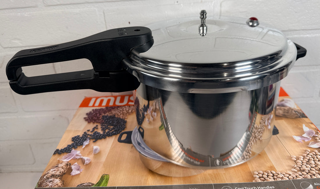 IMUSA 4.2 Qt aluminum pressure cooker open box unused complete with lid fast cooking durable kitchen essential great value vs new retail option.
