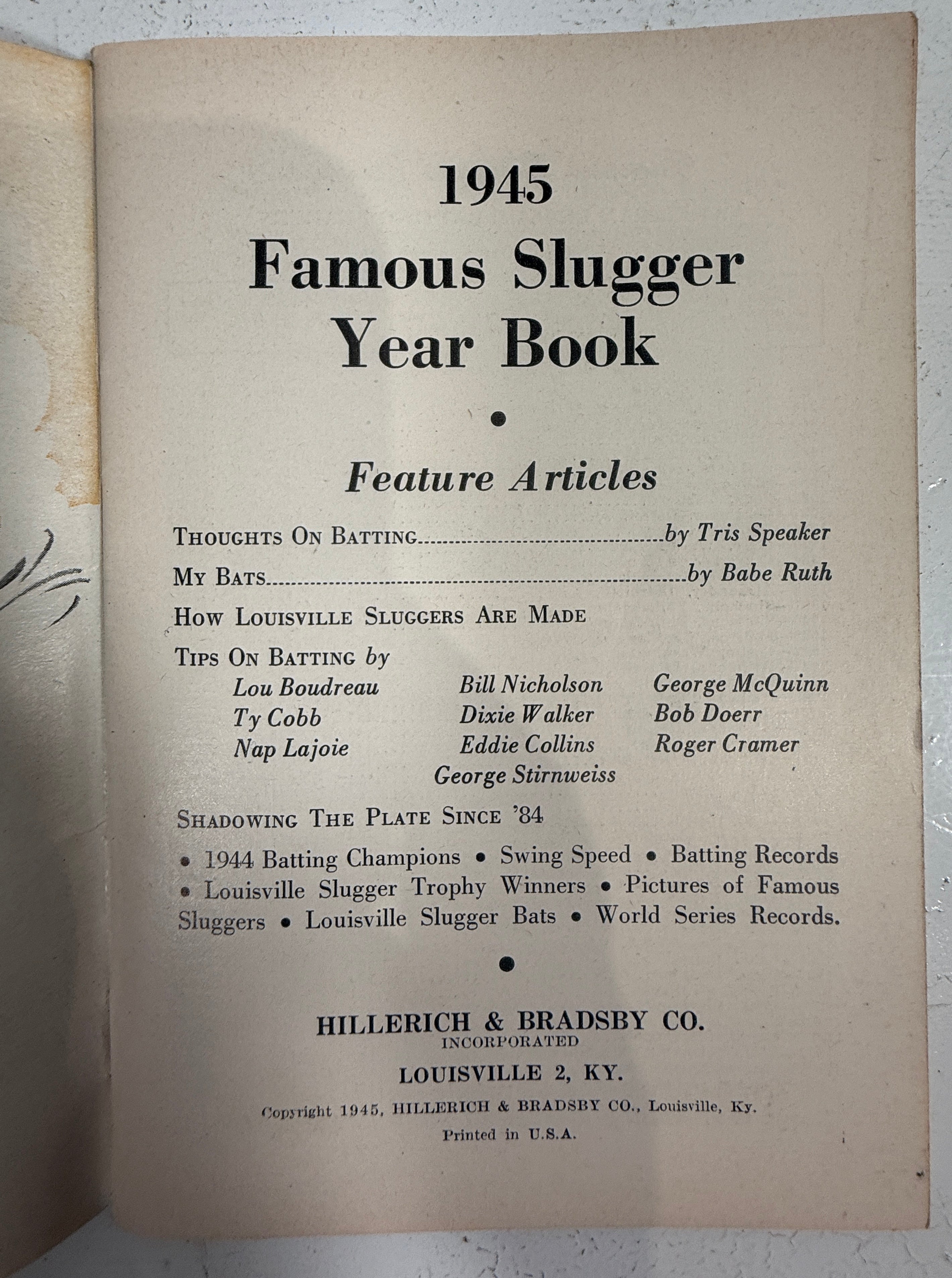 1945 Famous Slugger Year Book – Louisville Slugger Baseball