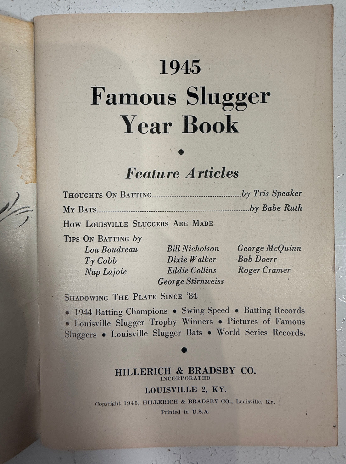 1945 Famous Slugger Year Book – Louisville Slugger Baseball