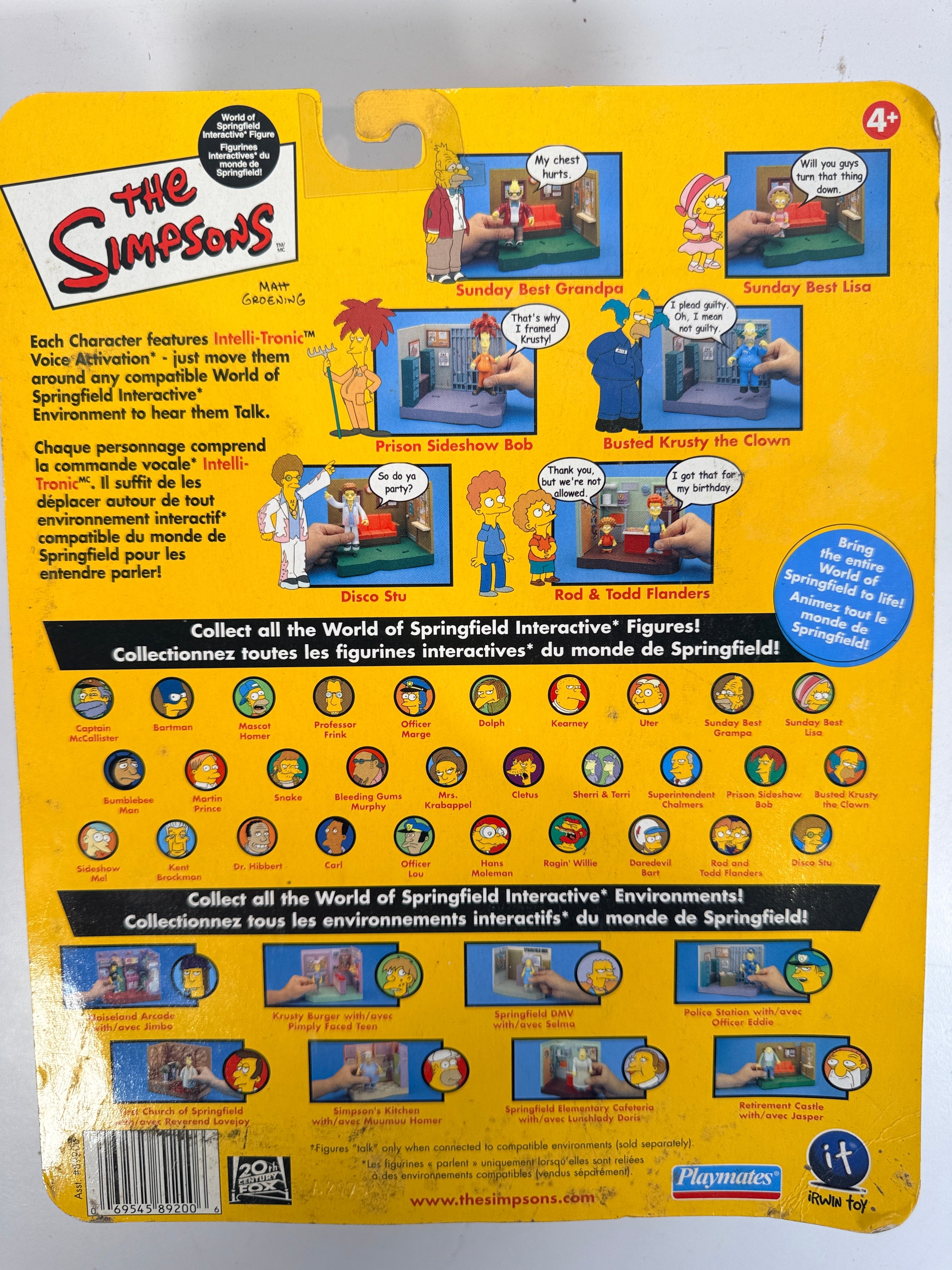 The Simpsons Prison Sideshow Bob sealed Playmates World of Springfield figure with accessories. Vintage collectible action figure carded toy.