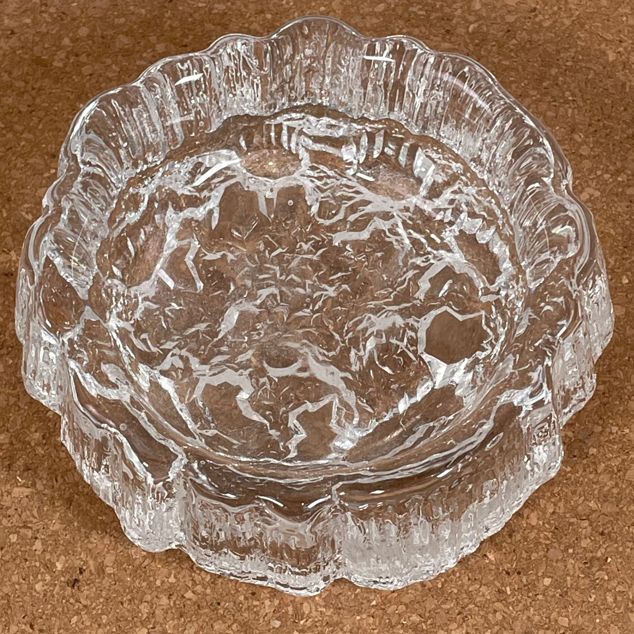 Iittala Finland Seita Tapio Wirkkala Icicle Crystal Bowl Candy Dish 5" Wide, Vintage