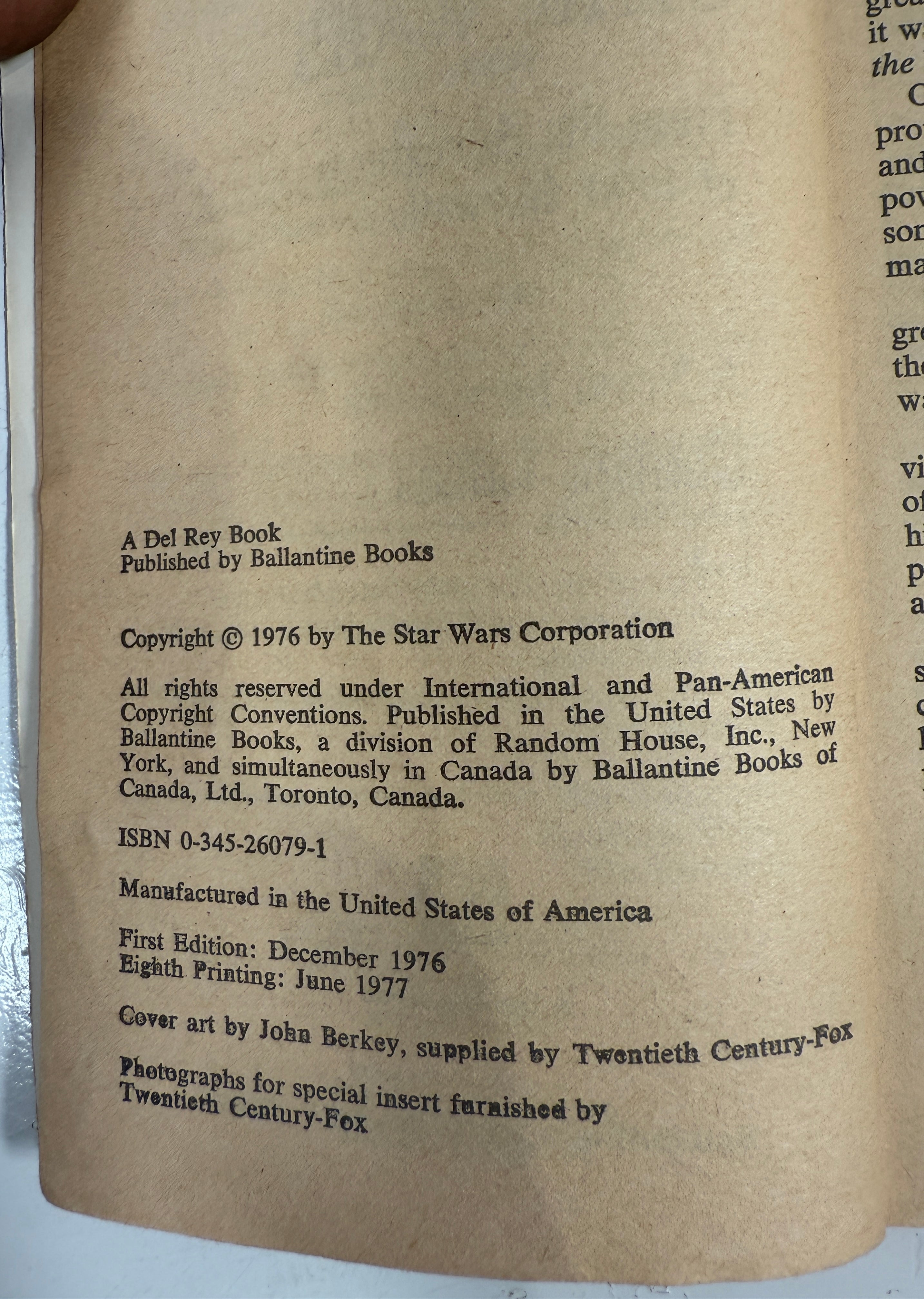 Vintage 1977 Star Wars Paperback – First Del Rey Edition