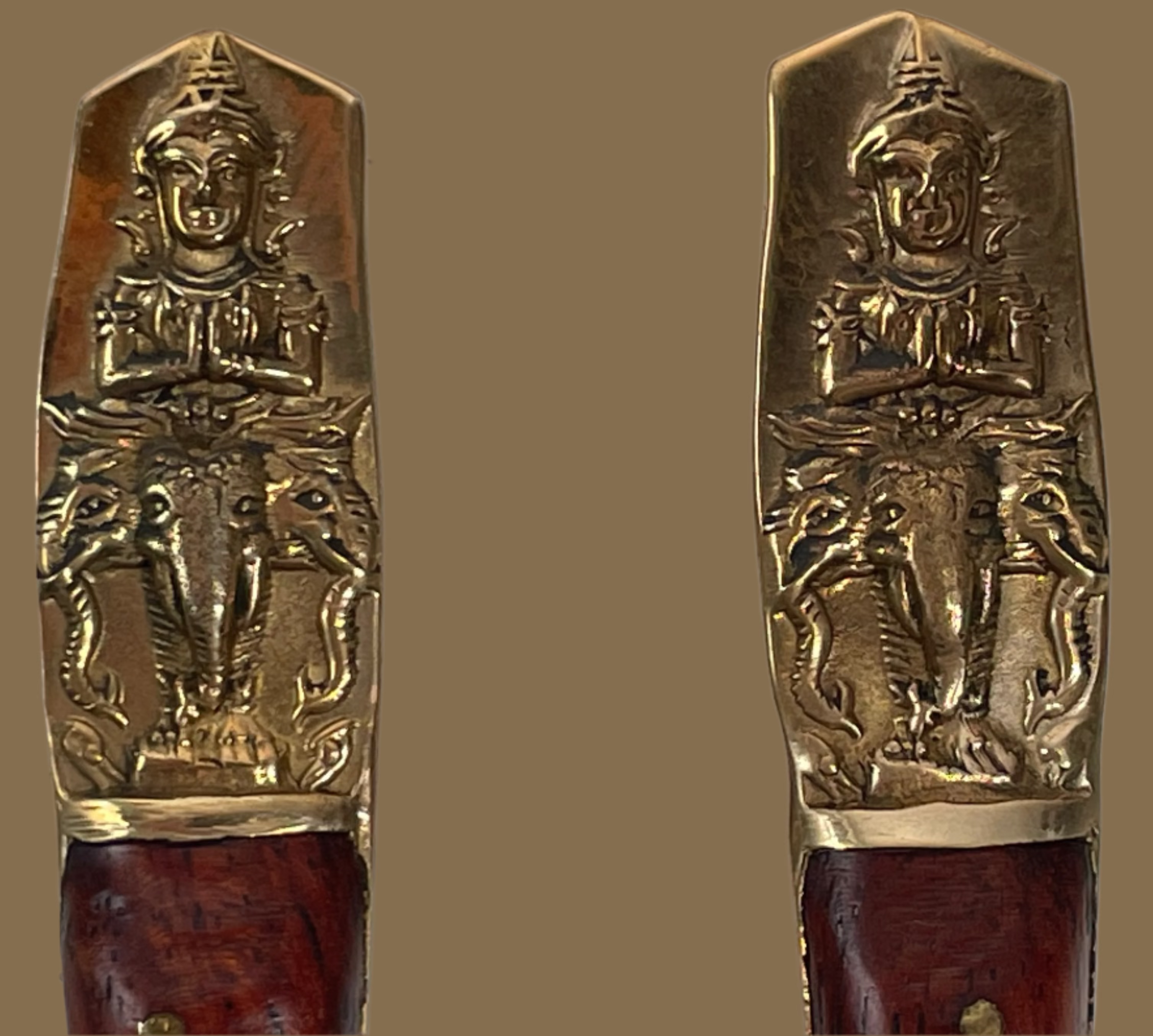 Ensemble de 5 cuillères à café vintage Thaïlande, nickel/bronze, manche en bois de teck.