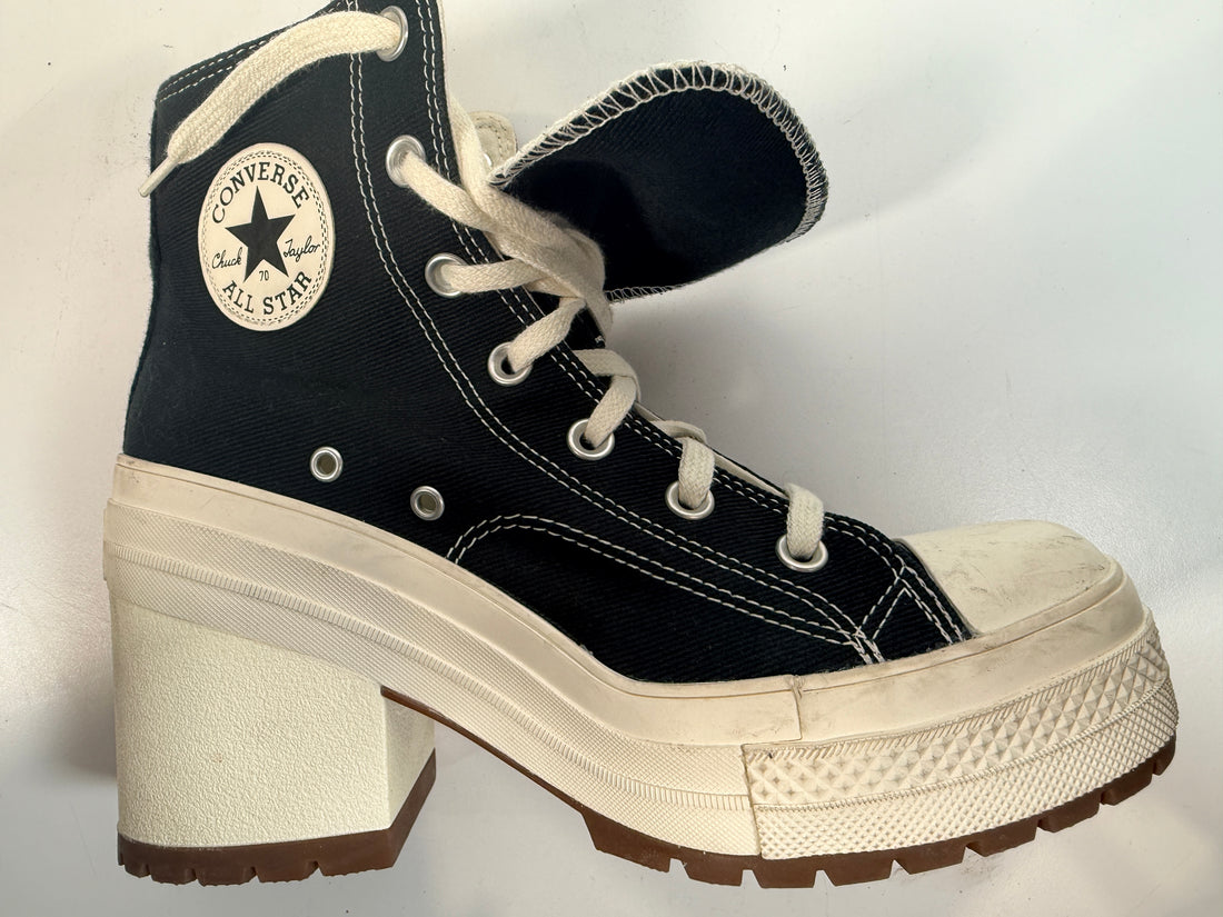 Converse Run Star Hike platform heel sneakers black high tops women’s 8.5. Chunky lug sole elevated fashion sneaker in pre-owned condition.