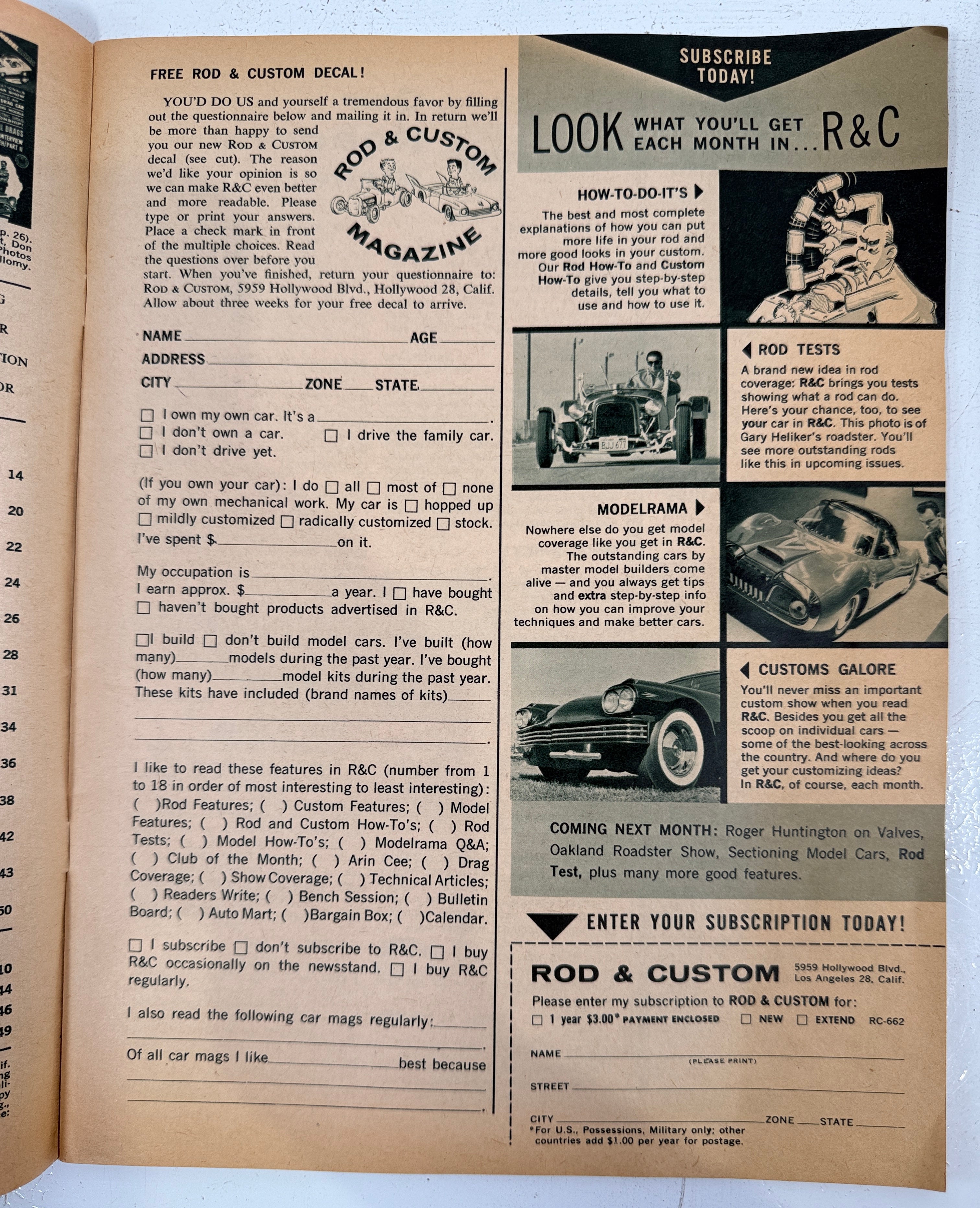 Vintage 1962 Rod & Custom Magazine – Ed Roth Rotar Feature – Éco