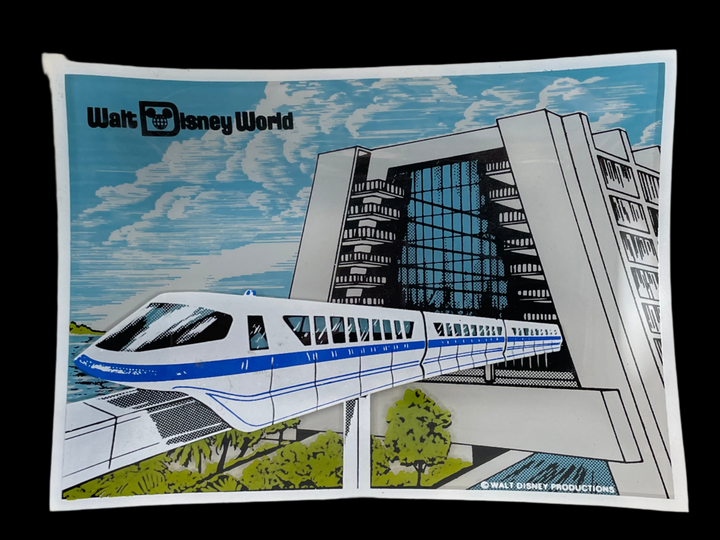 Plateau à bibelots en verre vintage des années 1970, modèle Monorail de Walt Disney World, 5 x 7 pouces