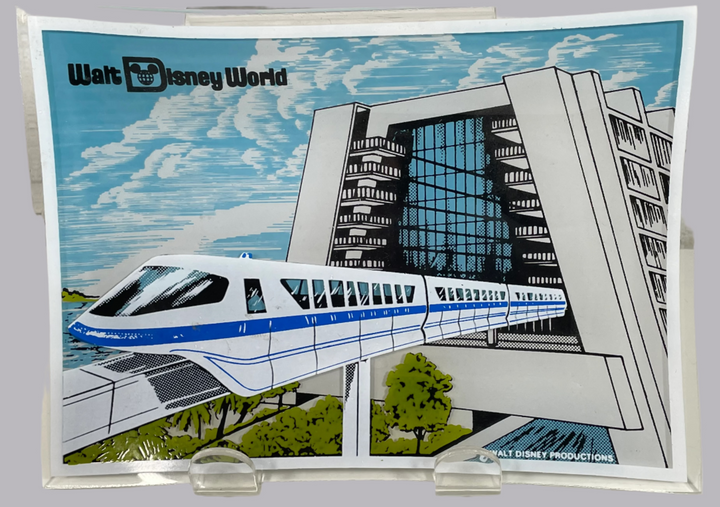 Plateau à bibelots en verre vintage des années 1970, modèle Monorail de Walt Disney World, 5 x 7 pouces