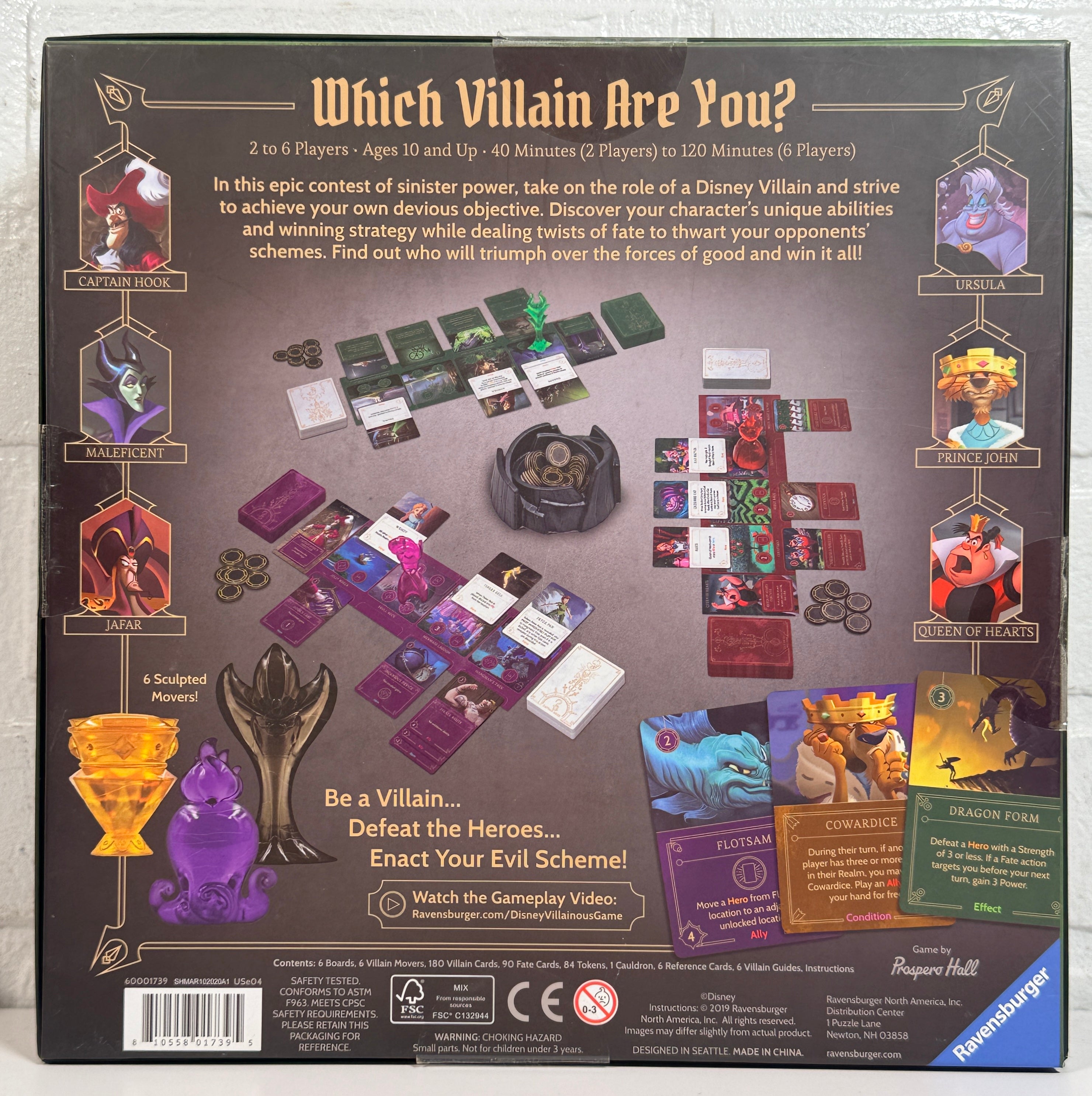 Disney Villainous Ravensburger board game complete 2019 edition with six villains. Great strategy game for 2 to 6 players in clean used condition.