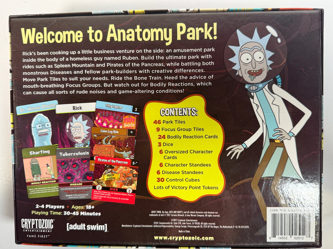 Rick and Morty Anatomy Park The Game complete board game by Cryptozoic. Adult Swim collectible strategy game with box and pieces included.