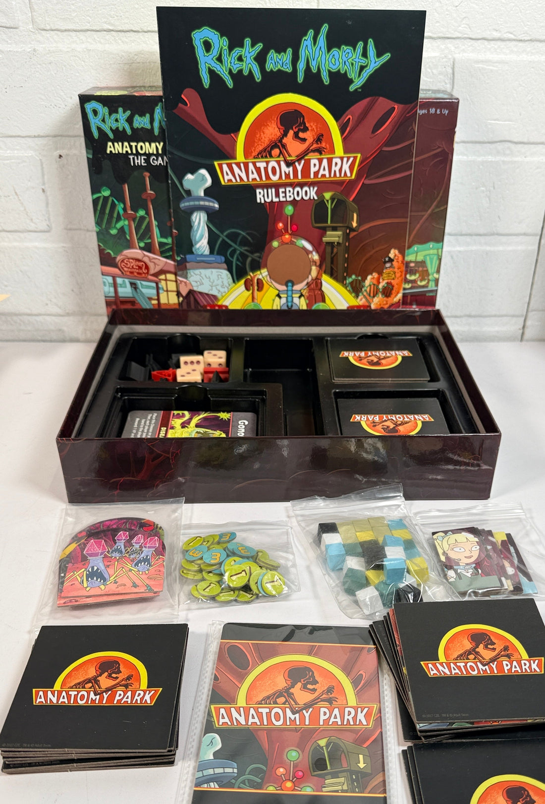 Rick and Morty Anatomy Park The Game complete board game by Cryptozoic. Adult Swim collectible strategy game with box and pieces included.