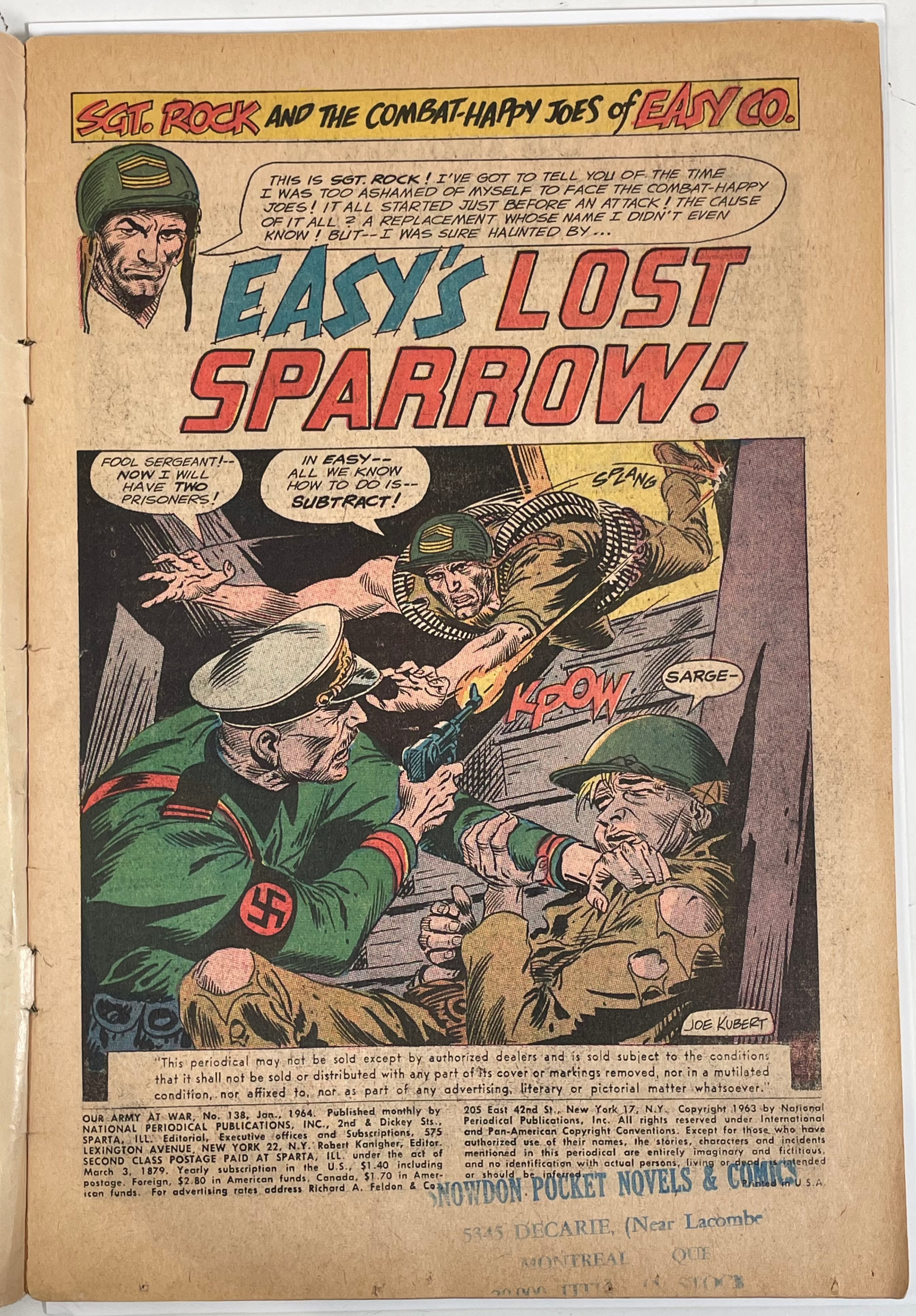 Our Army at War #138, DC Comics January 1964, Sgt. Rock Easy Co.