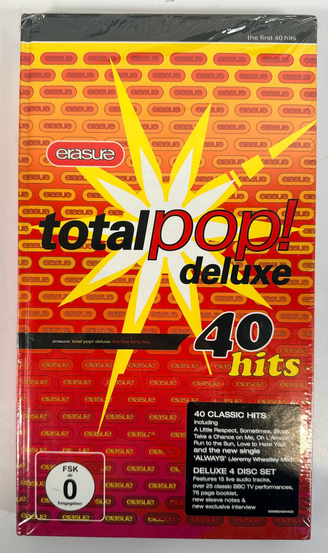 Erasure Total Pop Deluxe sealed 4 disc box set with 40 hits, booklet, BBC performances and bonus content. Rare collector synthpop release.