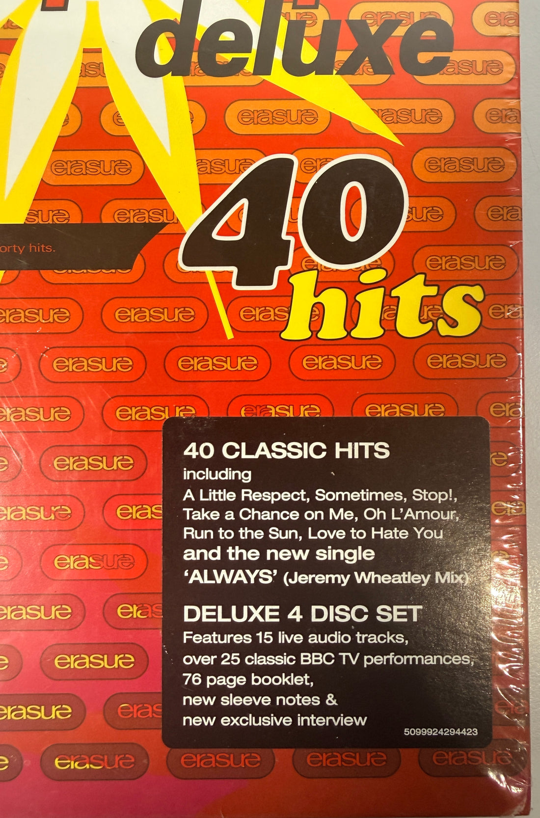 Erasure Total Pop Deluxe sealed 4 disc box set with 40 hits, booklet, BBC performances and bonus content. Rare collector synthpop release.