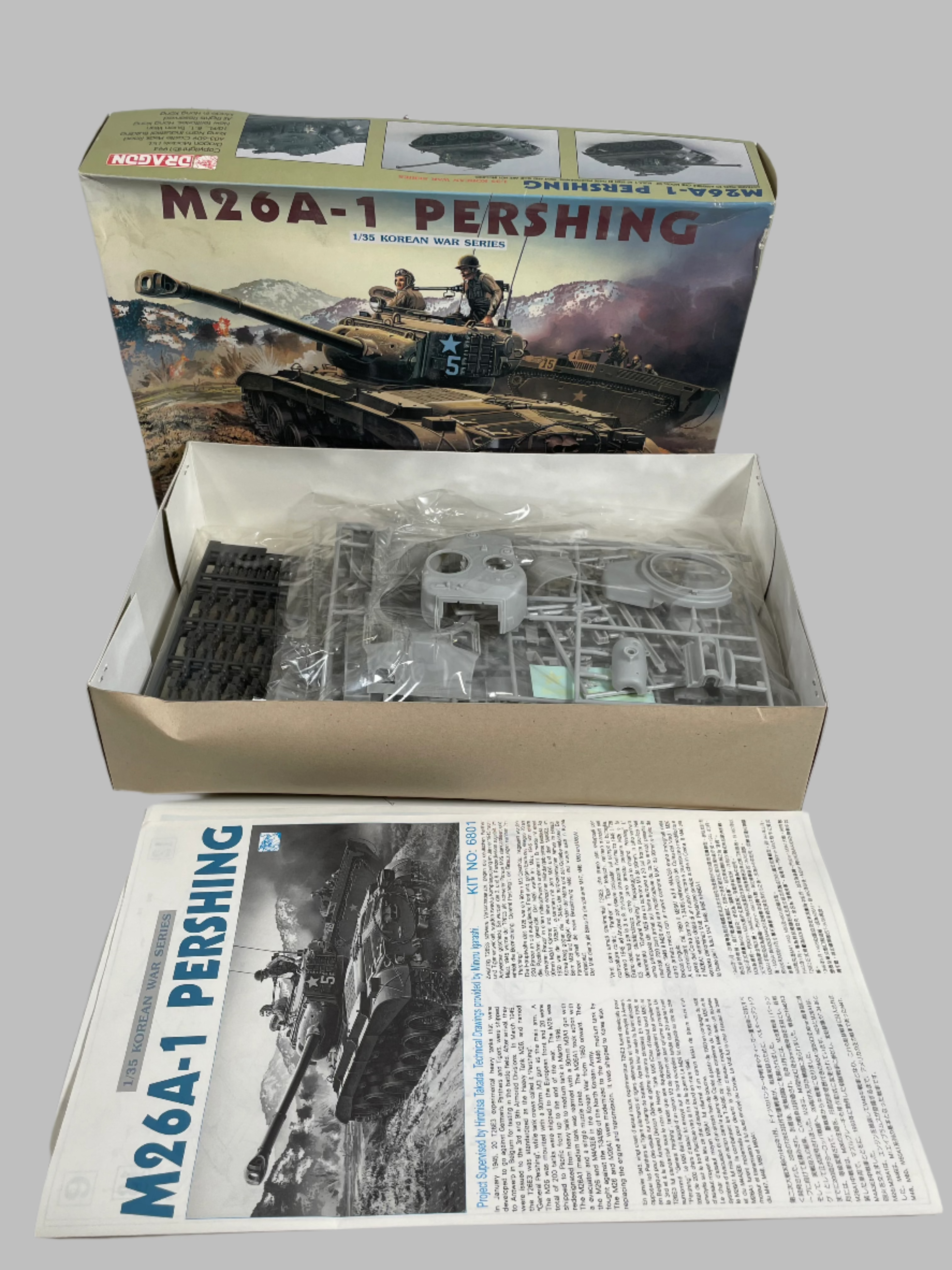 Char lourd Dragon M26A-1 Pershing au 1/35e – Série Guerre de Corée – Kit n° 6801 – Boîte ouverte, scellée à l'intérieur