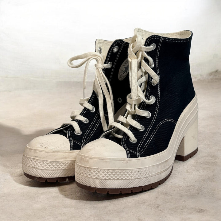 Converse Run Star Hike platform heel sneakers black high tops women’s 8.5. Chunky lug sole elevated fashion sneaker in pre-owned condition.