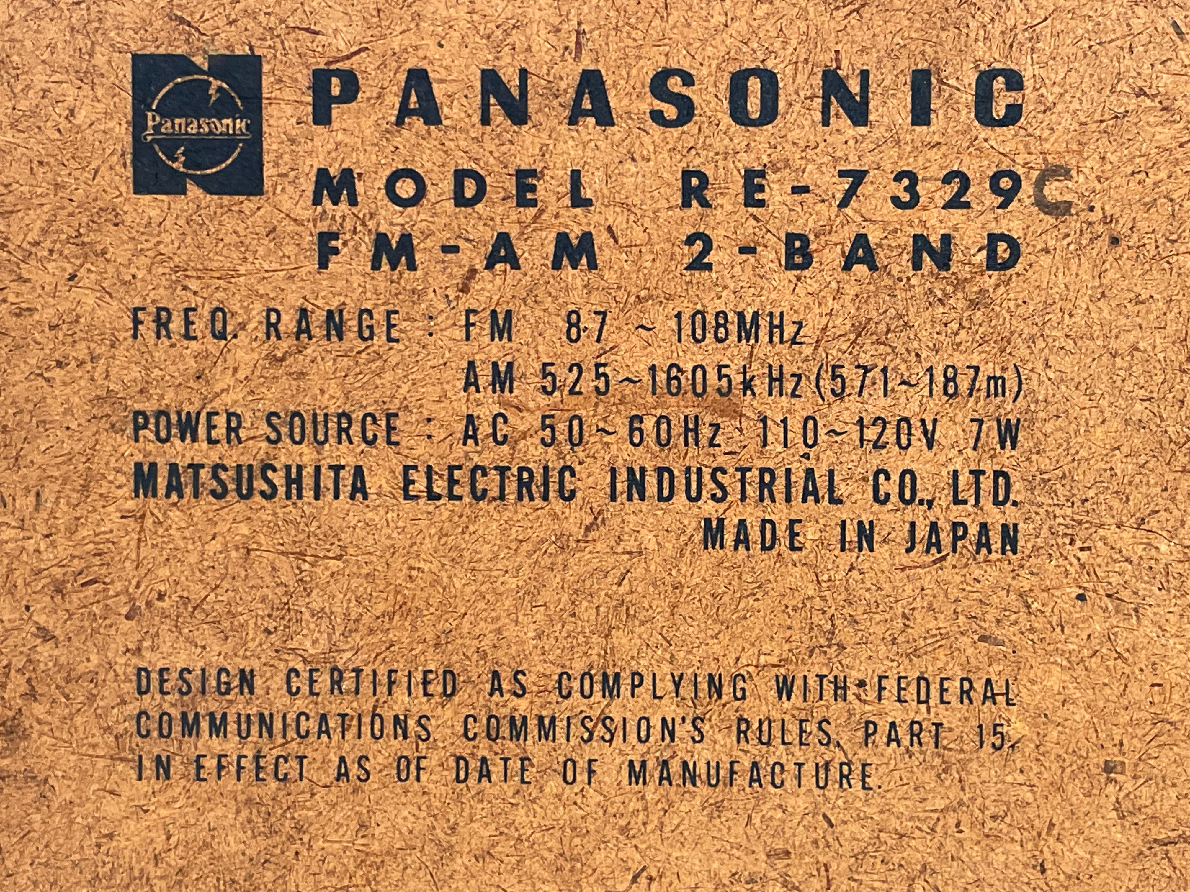 Vintage 1970's PANASONIC RADIO Model RE7329, 2 Band Radio