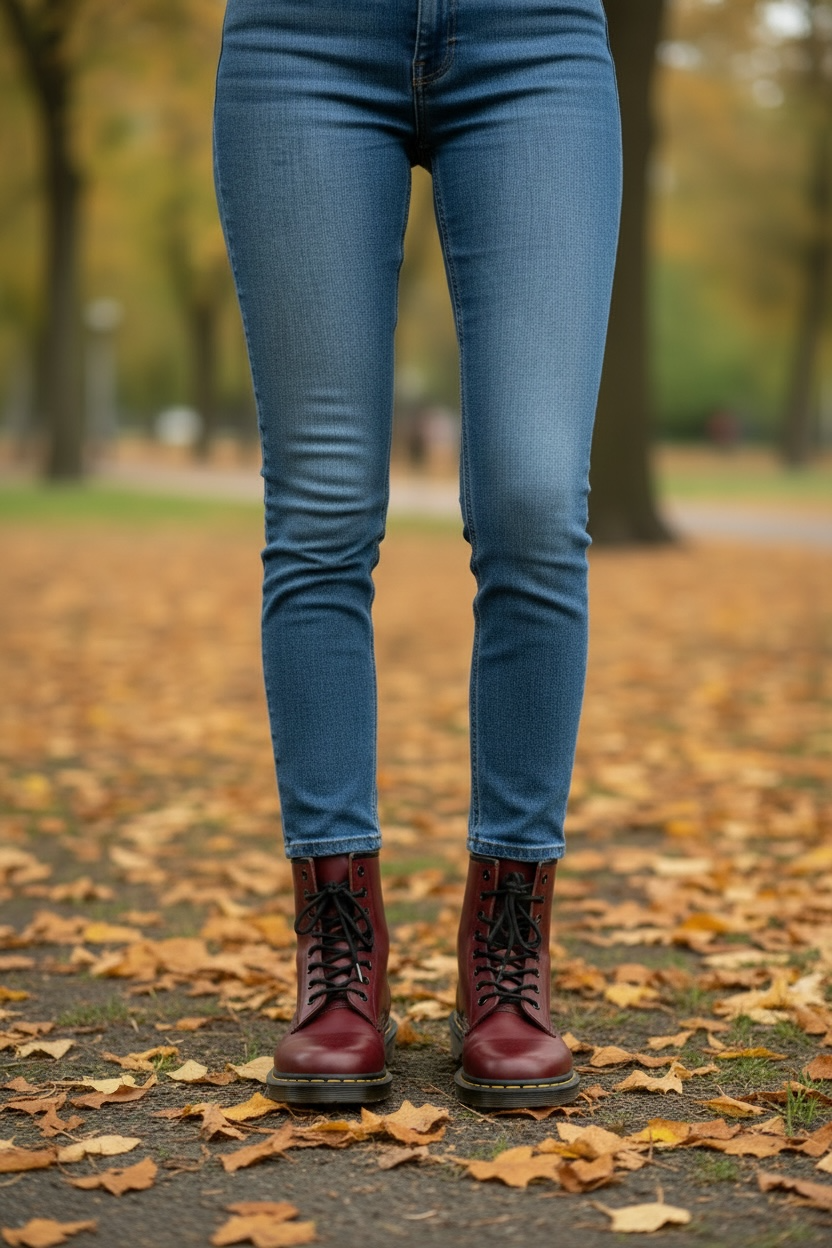 Dr. Martens cherry red 8 eye leather boots womens US 8 UK 6 classic 1460 style air cushioned sole preowned in very good condition.