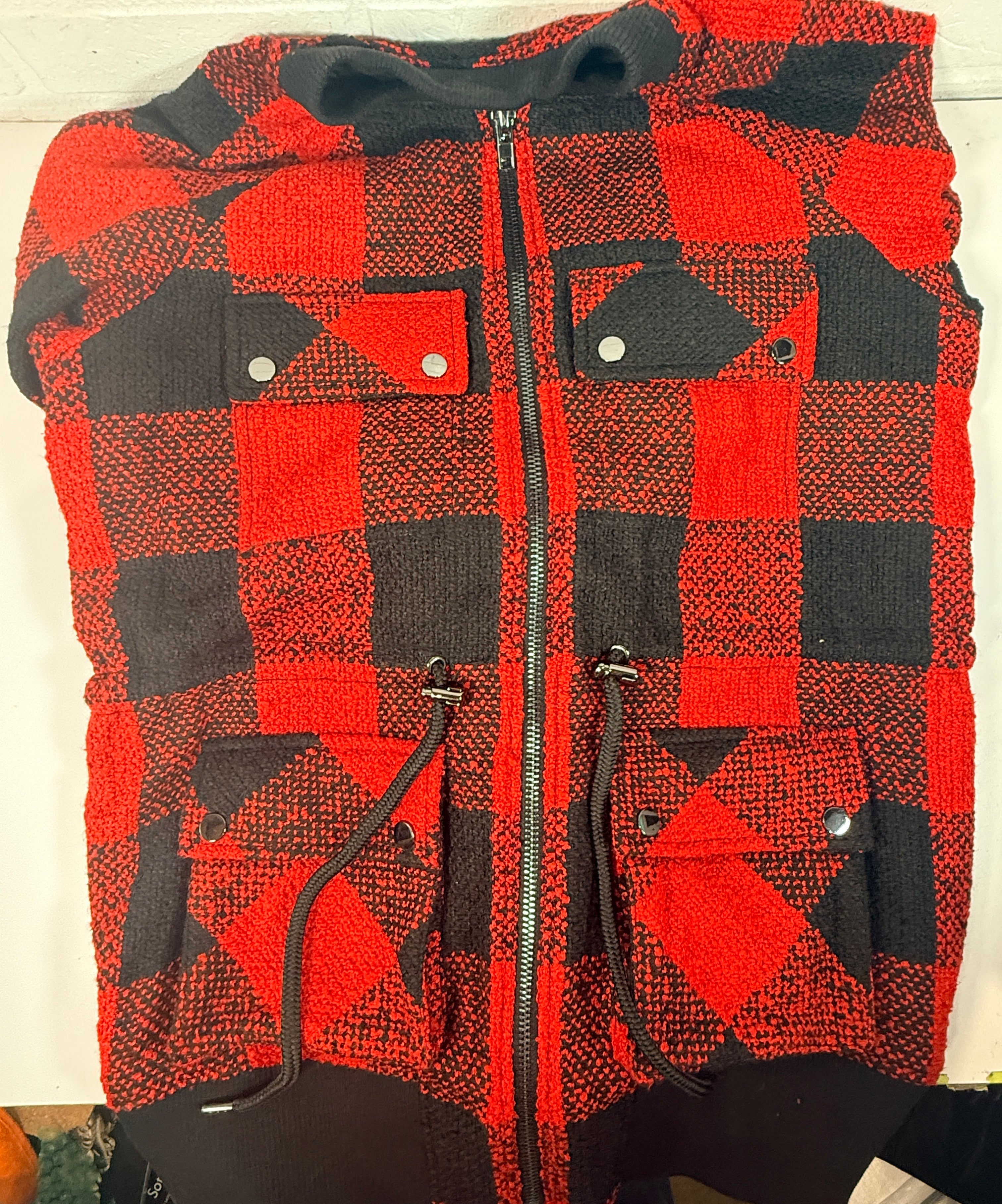 Guess Darian Plaid Bomber Jacket, Fiery Red Buffalo Check, M.