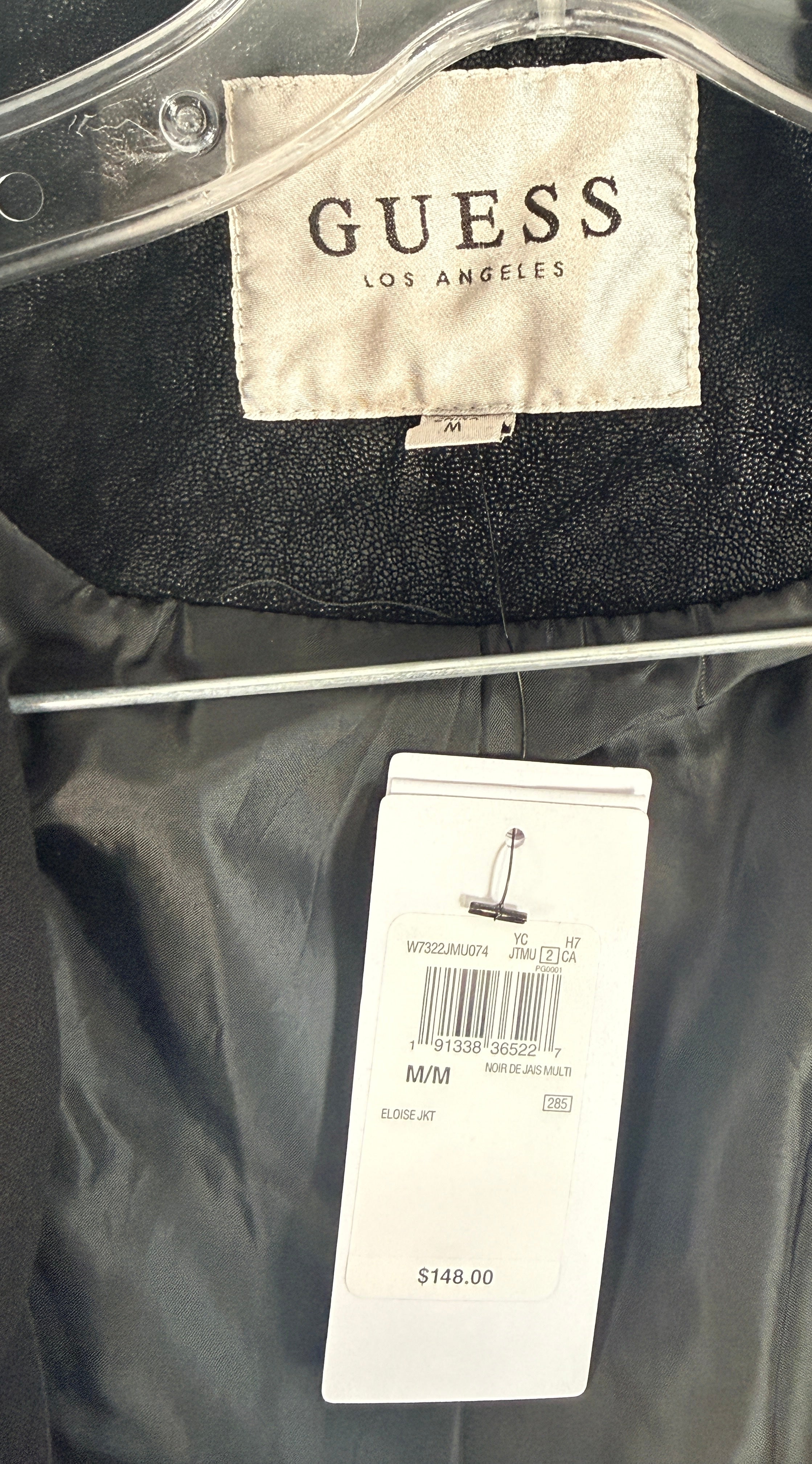 GUESS Eloise moto jacket black mixed media women’s size medium new with tags. Quilted faux leather style with zip front and stretch comfort panels.