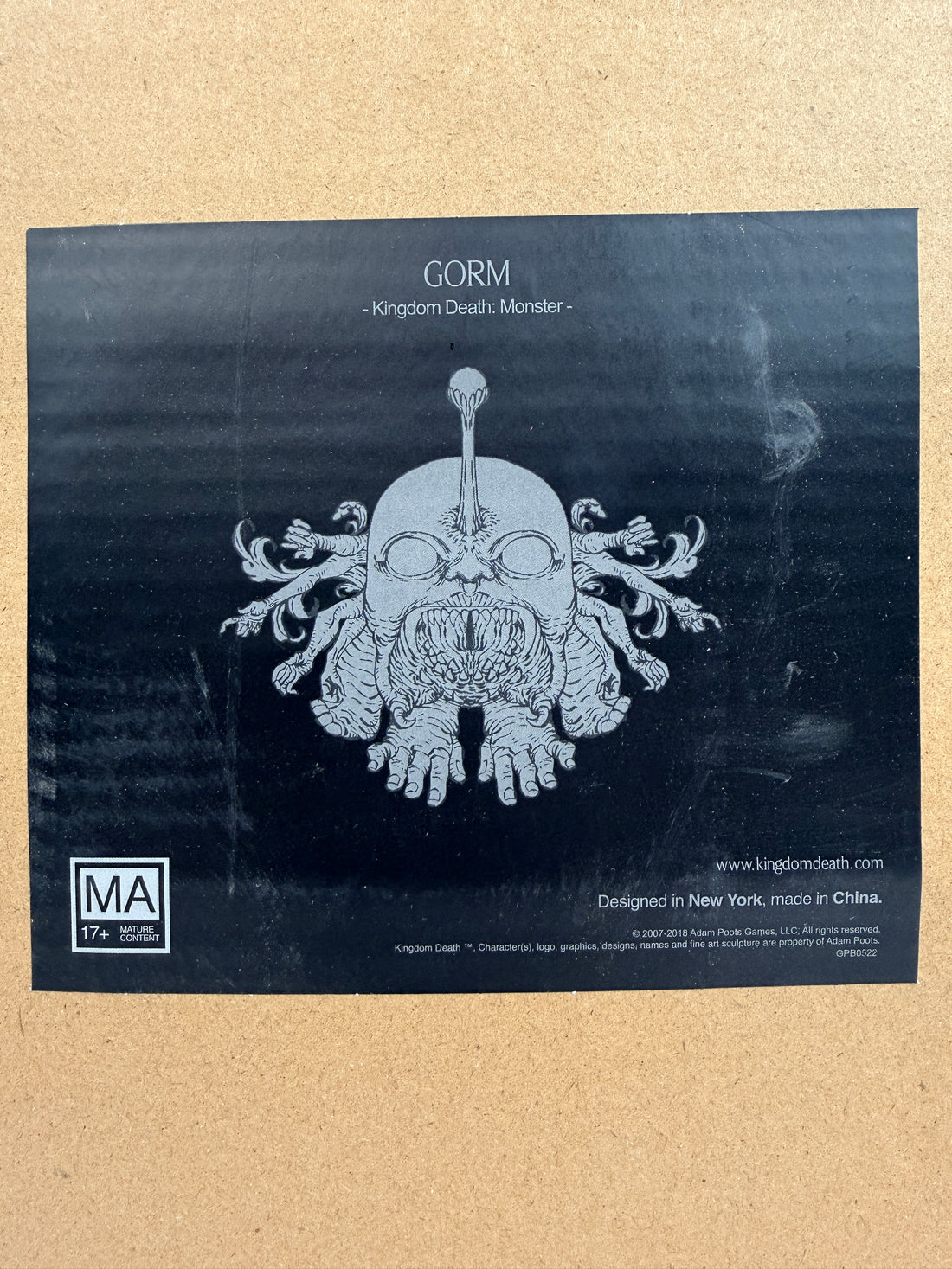 Kingdom Death Monster Gorm expansion complete open box with sealed components. Rare collector board game expansion for KDM fans.