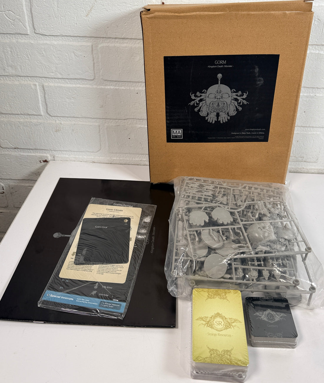 Kingdom Death Monster Gorm expansion complete open box with sealed components. Rare collector board game expansion for KDM fans.