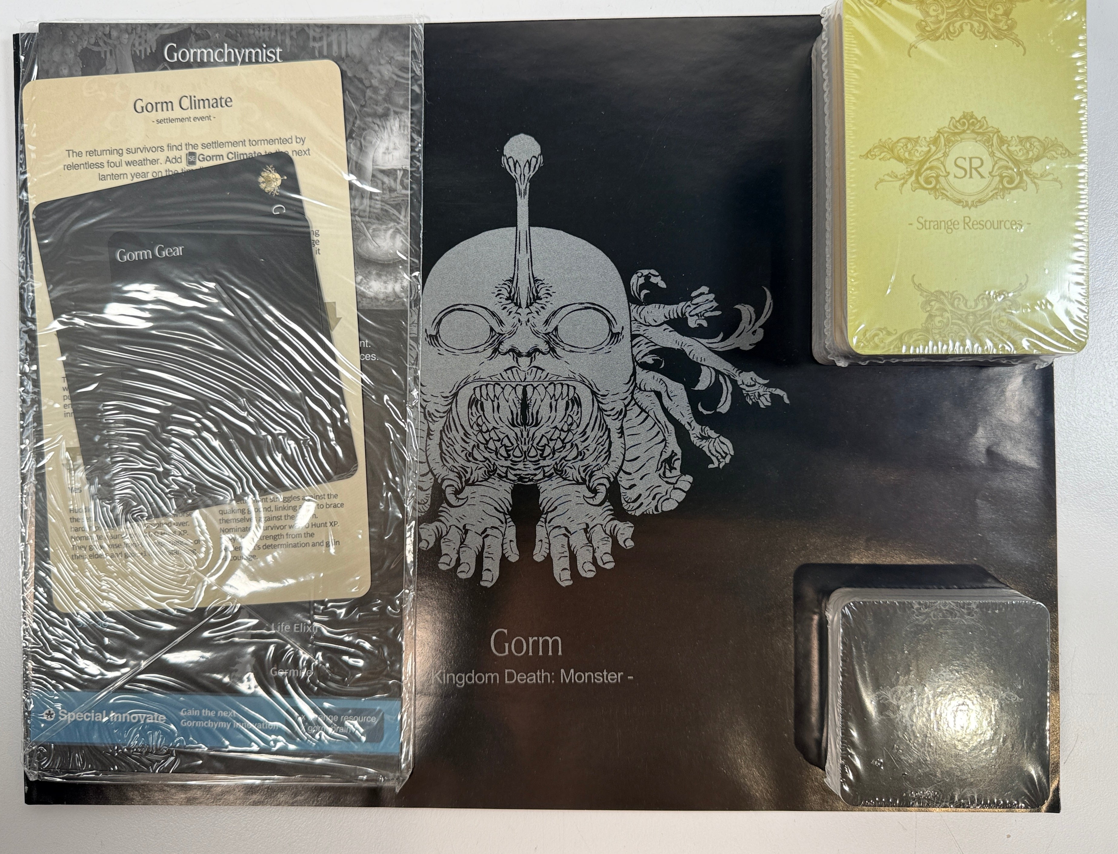 Kingdom Death Monster Gorm expansion complete open box with sealed components. Rare collector board game expansion for KDM fans.