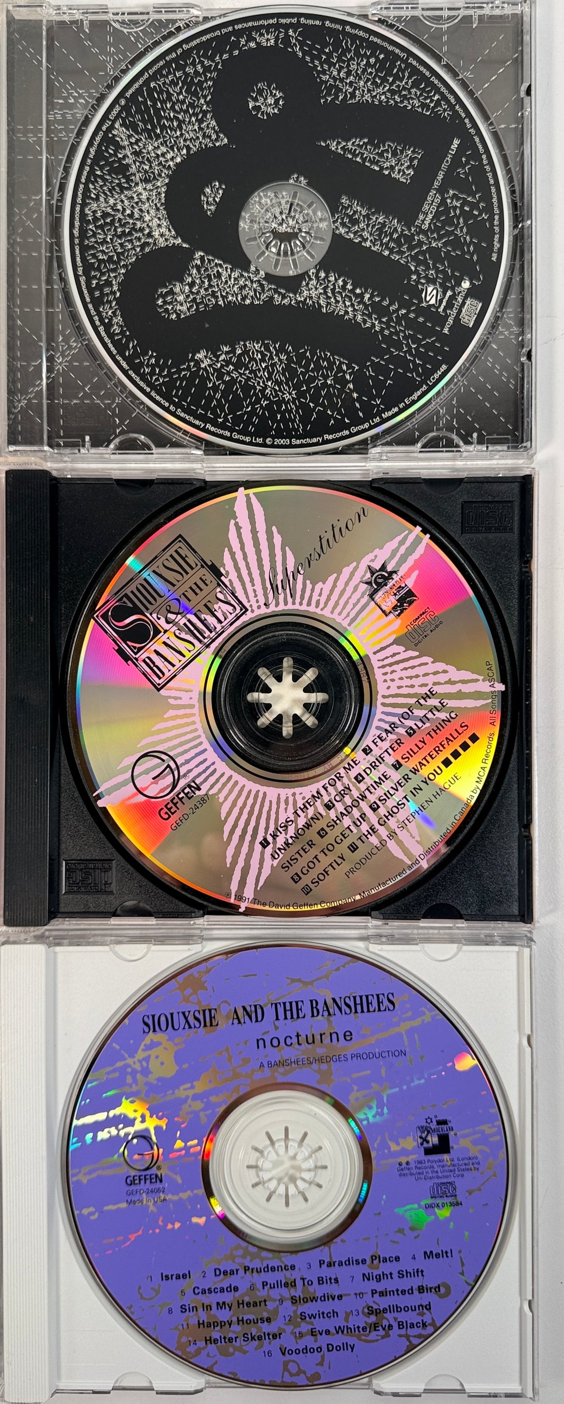 Siouxsie and the Banshees CD lot with Nocturne, Superstition and Seven Year Itch Live. Classic goth post-punk collection with original cases.