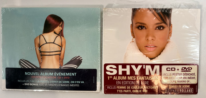 Shy’m sealed CD DVD lot featuring Solitaire and Mes Fantaisies deluxe French pop collector editions.