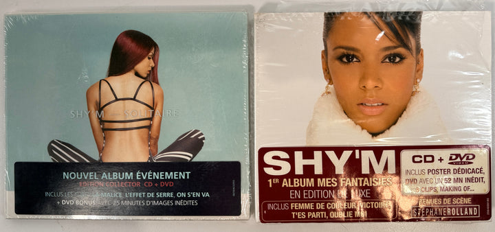 Shy’m sealed CD DVD lot featuring Solitaire and Mes Fantaisies deluxe French pop collector editions.