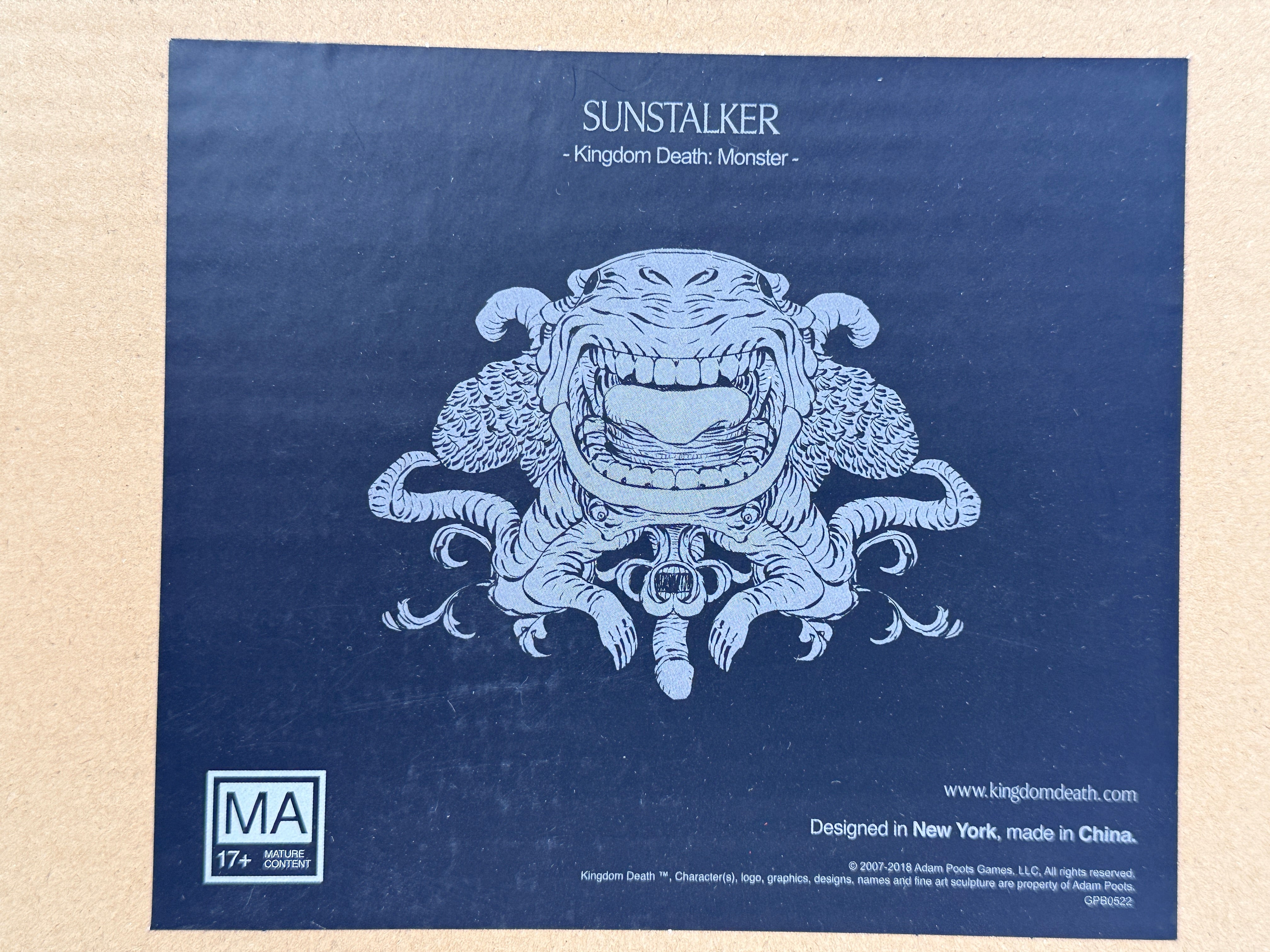 Kingdom Death Monster Sunstalker Expansion complete in original box with cards, minis and book. Rare collectible KDM expansion ready for play.
