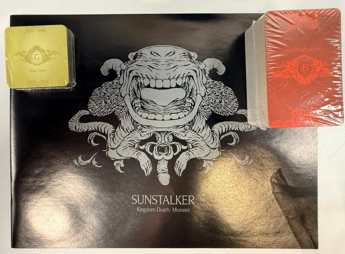 Kingdom Death Monster Sunstalker Expansion complete in original box with cards, minis and book. Rare collectible KDM expansion ready for play.