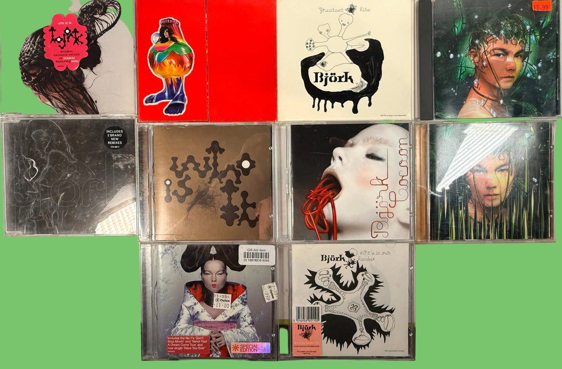 Björk CD collection lot with rare singles, imports, live releases and albums including Debut, Volta, Vespertine and Greatest Hits. Collector bundle