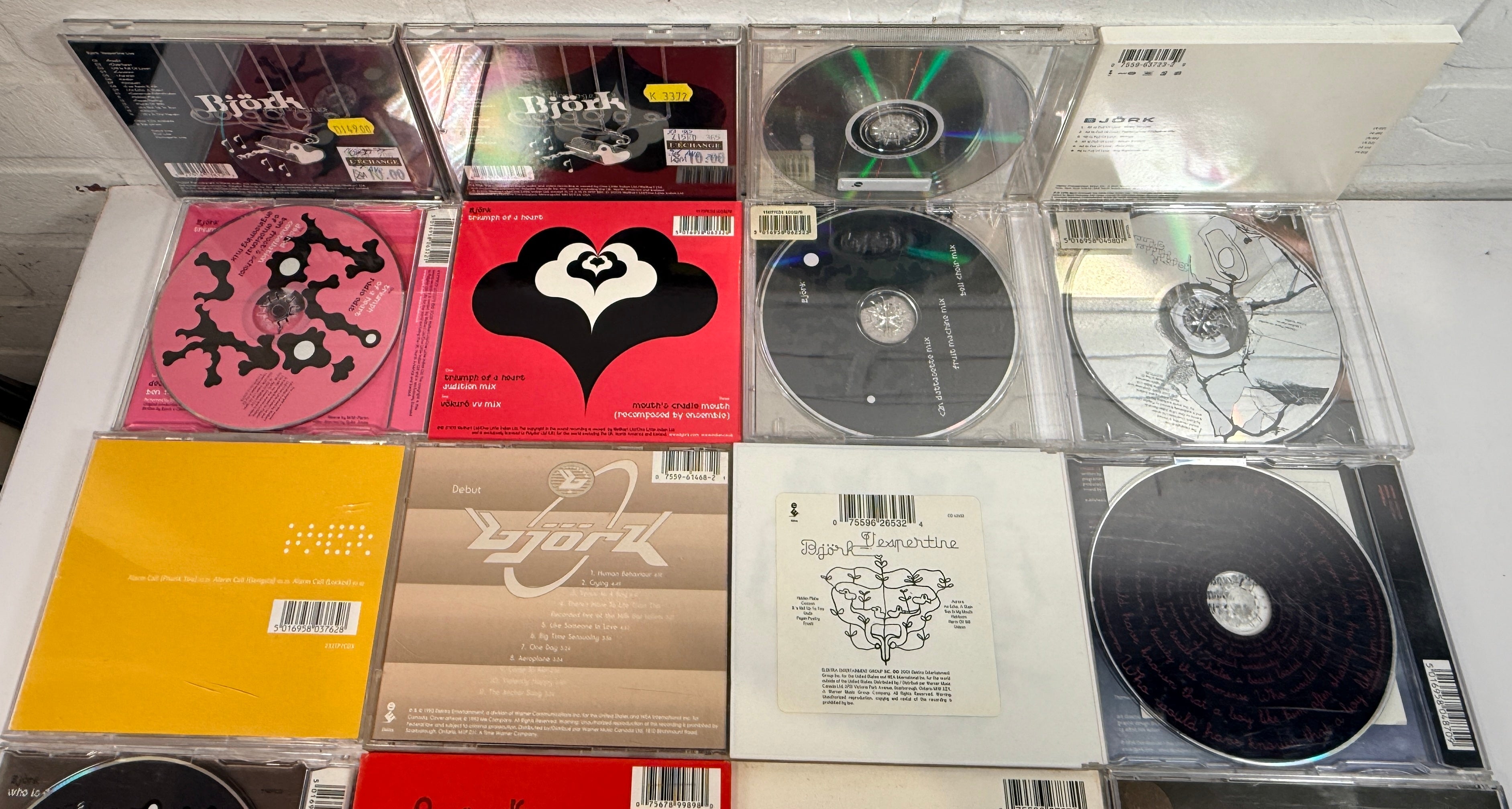 Björk CD collection lot with rare singles, imports, live releases and albums including Debut, Volta, Vespertine and Greatest Hits. Collector bundle