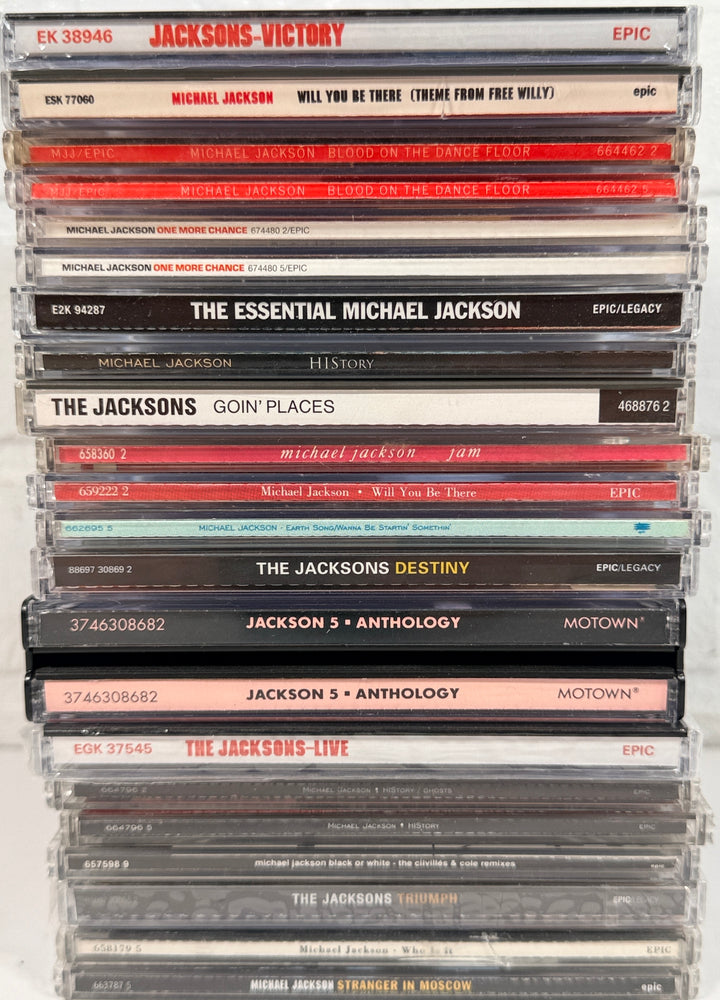 Michael Jackson CD lot with albums, singles, Jacksons and Jackson 5 titles. Collector bundle featuring HIStory, Blood On The Dance Floor and more.