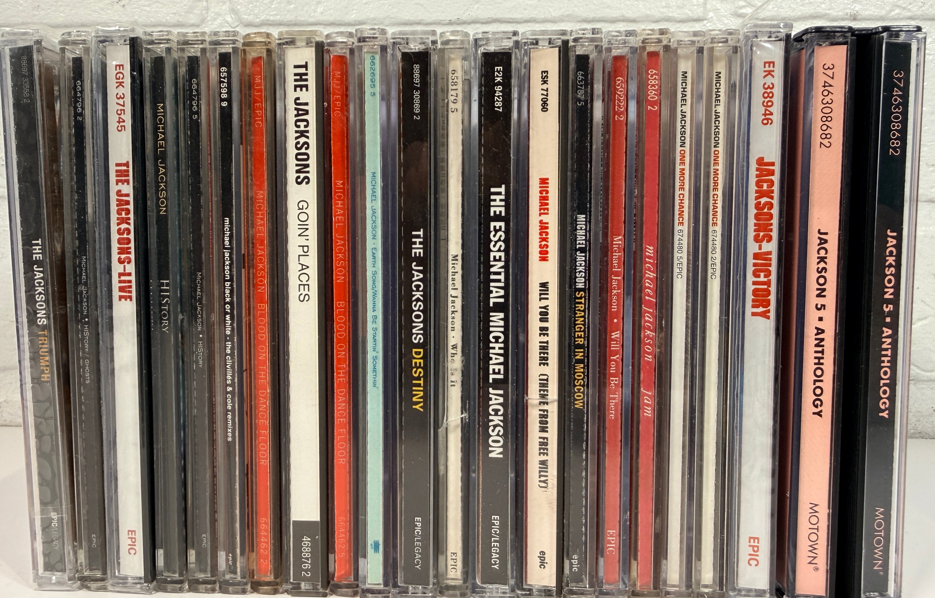 Michael Jackson CD lot with albums, singles, Jacksons and Jackson 5 titles. Collector bundle featuring HIStory, Blood On The Dance Floor and more.