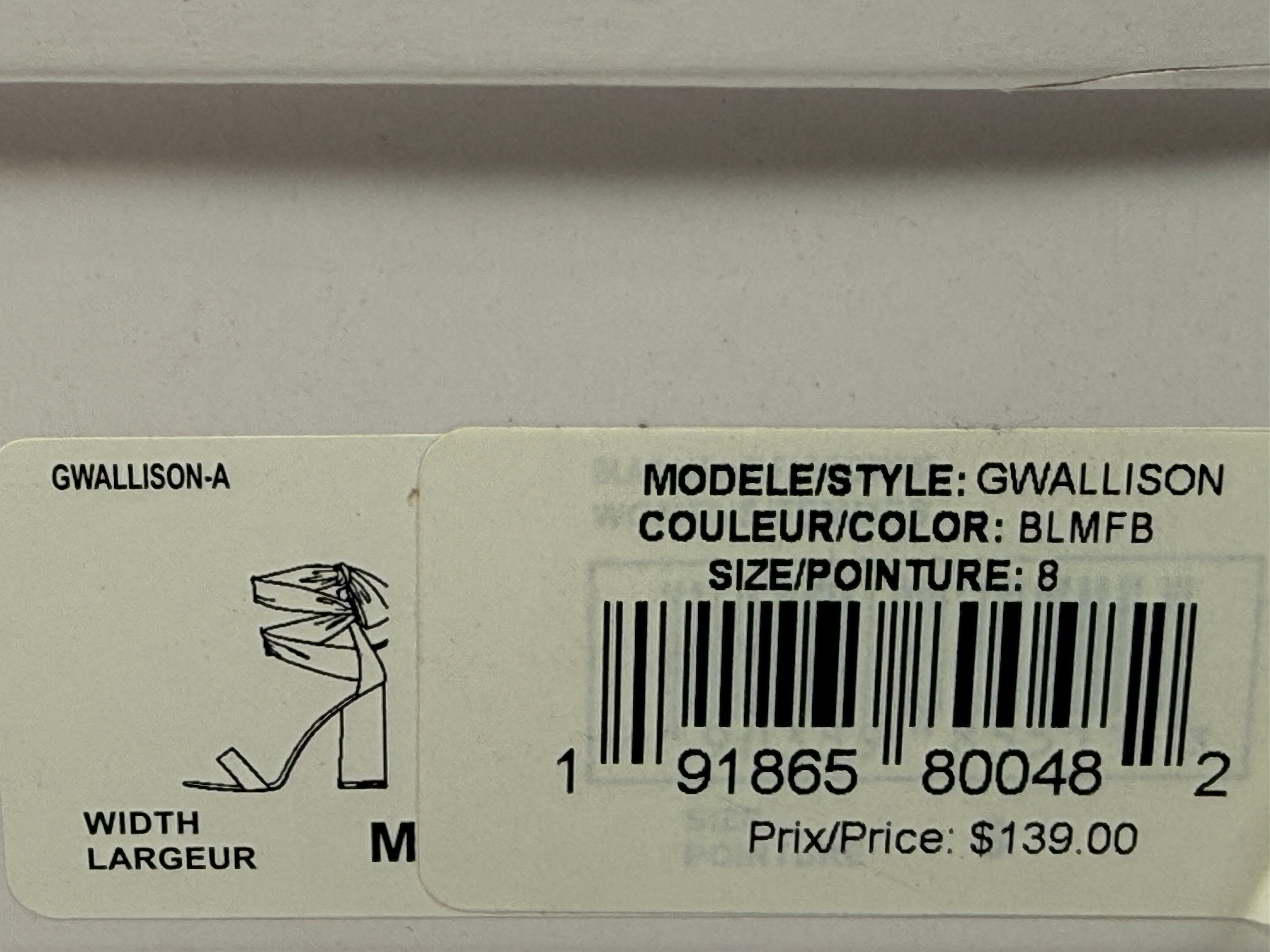 GUESS Allison gingham block heel sandals size 8 black white open toe mule heels new in box stylish women’s statement shoes with original packaging.