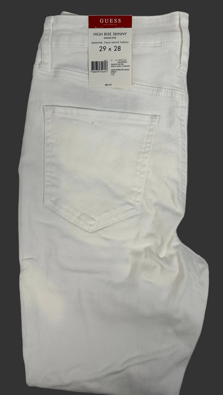 GUESS Simone High Rise Skinny Jeans White Destroyed Size 29x28 New With Tags Stretch Denim Women’s Designer Jeans Fast Shipping Montreal.