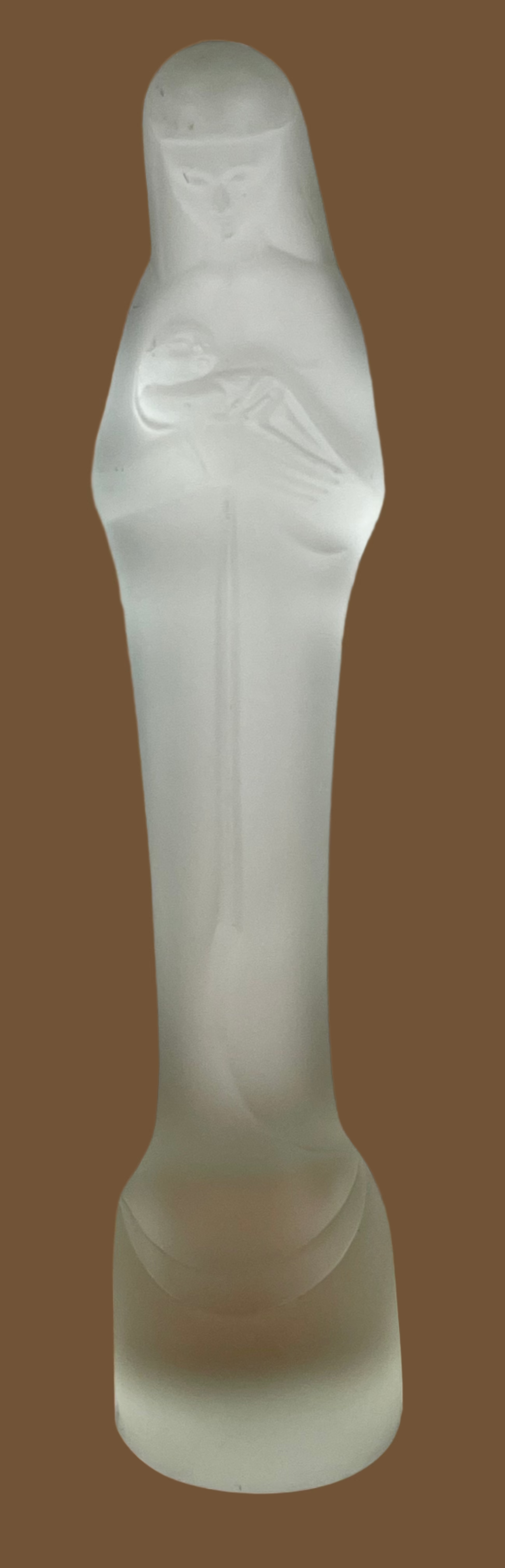 Madonna & Baby Frosted Glass Statue Stef Uiterwaal GSUL Leerdam Vintage 9.5" EXC