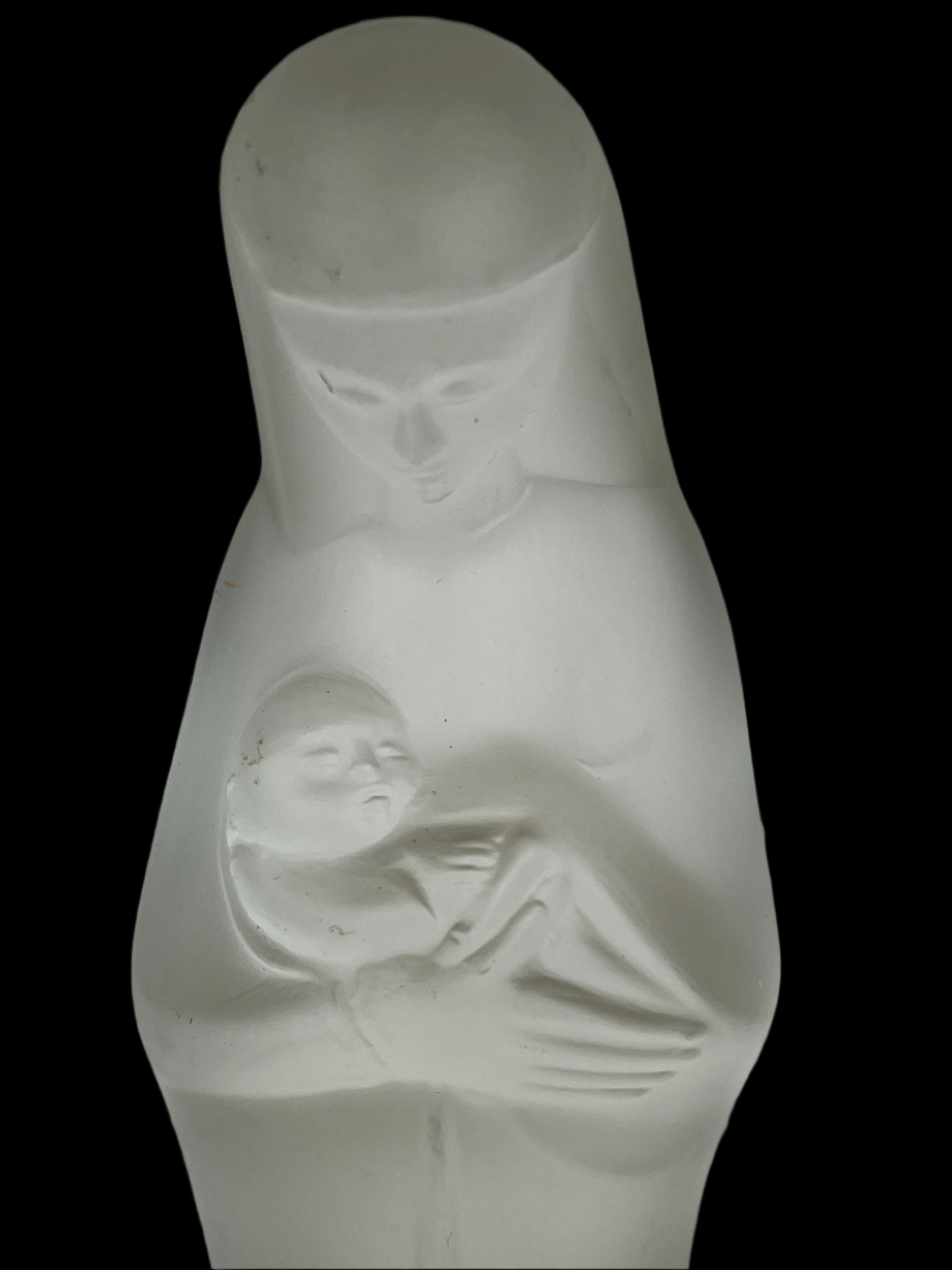 Madonna & Baby Frosted Glass Statue Stef Uiterwaal GSUL Leerdam Vintage 9.5" EXC