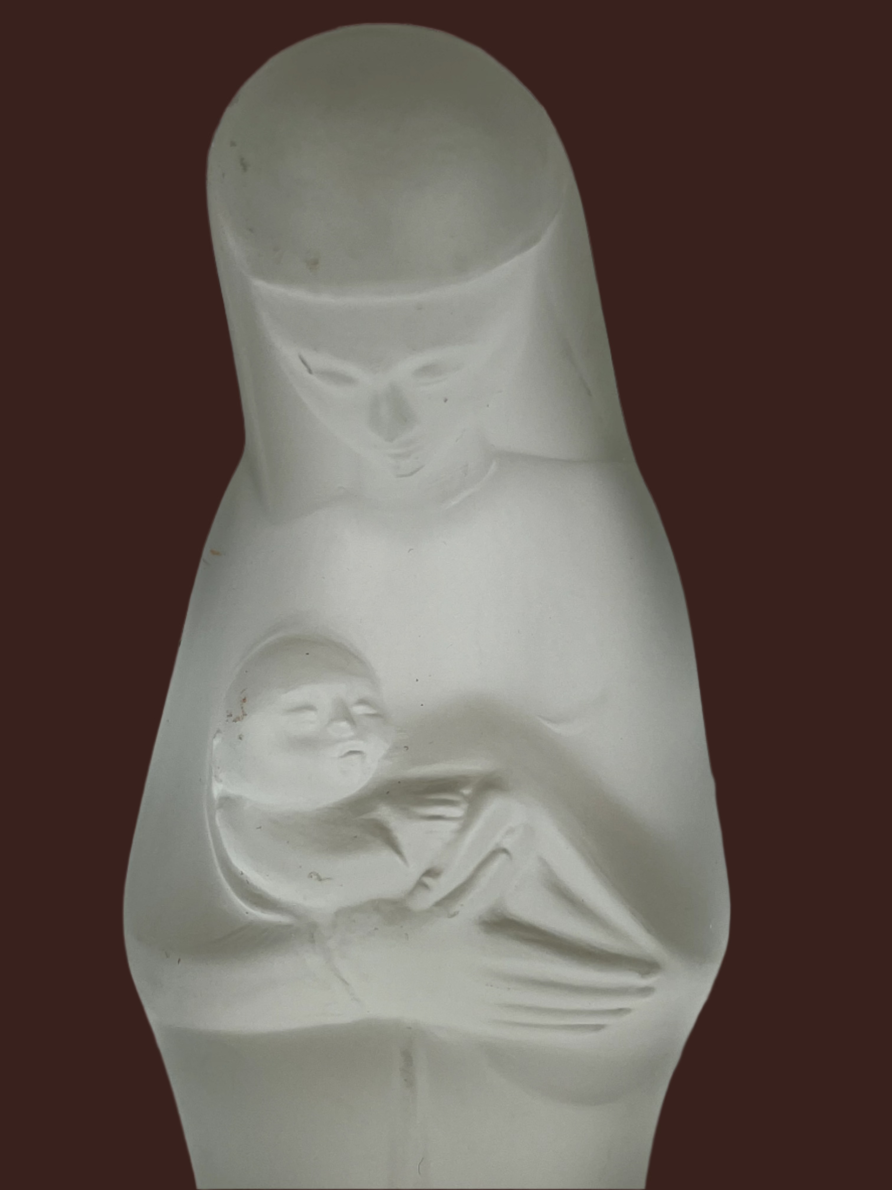 Madonna & Baby Frosted Glass Statue Stef Uiterwaal GSUL Leerdam Vintage 9.5" EXC
