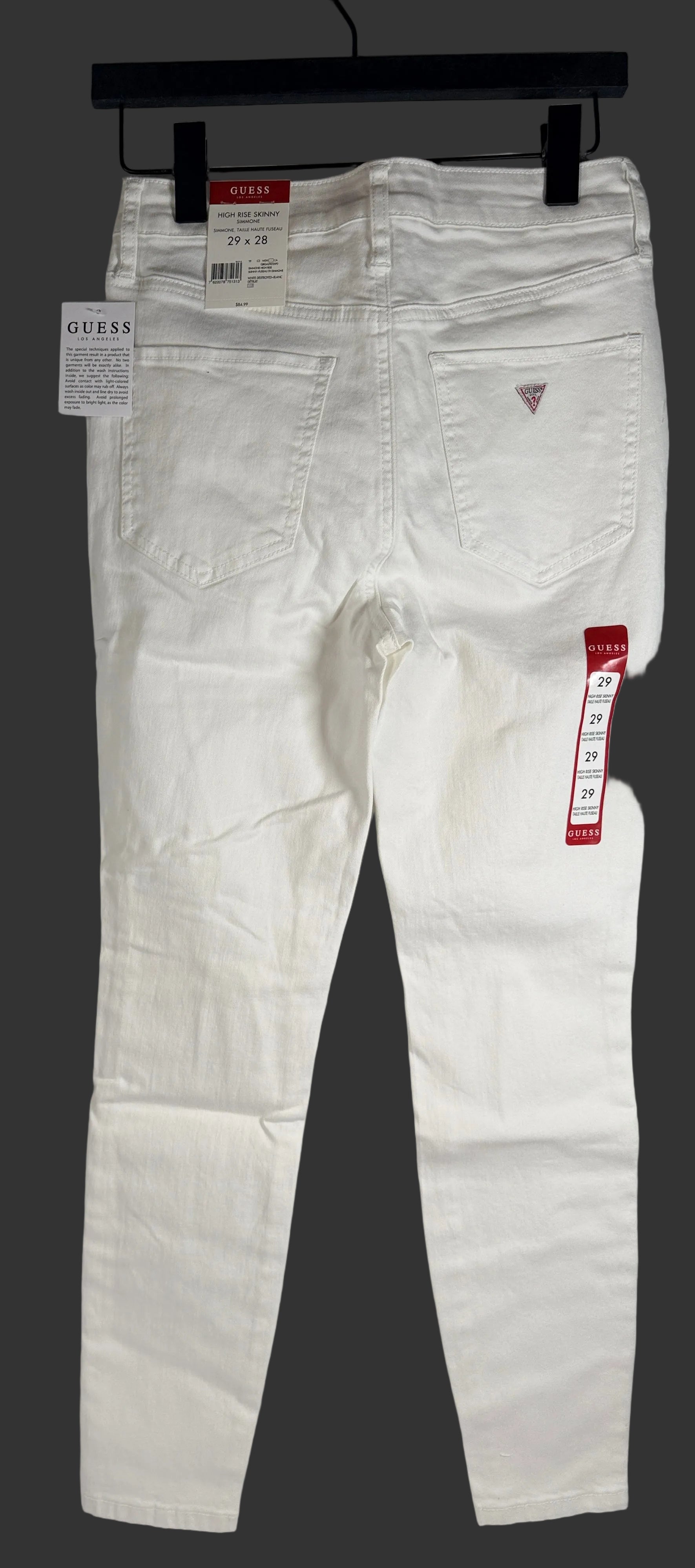 GUESS Simone High Rise Skinny Jeans White Destroyed Size 29x28 New With Tags Stretch Denim Women’s Designer Jeans Fast Shipping Montreal.