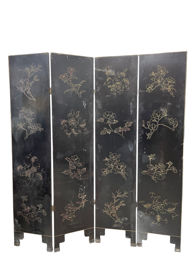 Hand-Carved Chinese Folding Screen - Deities and Cloud Motif