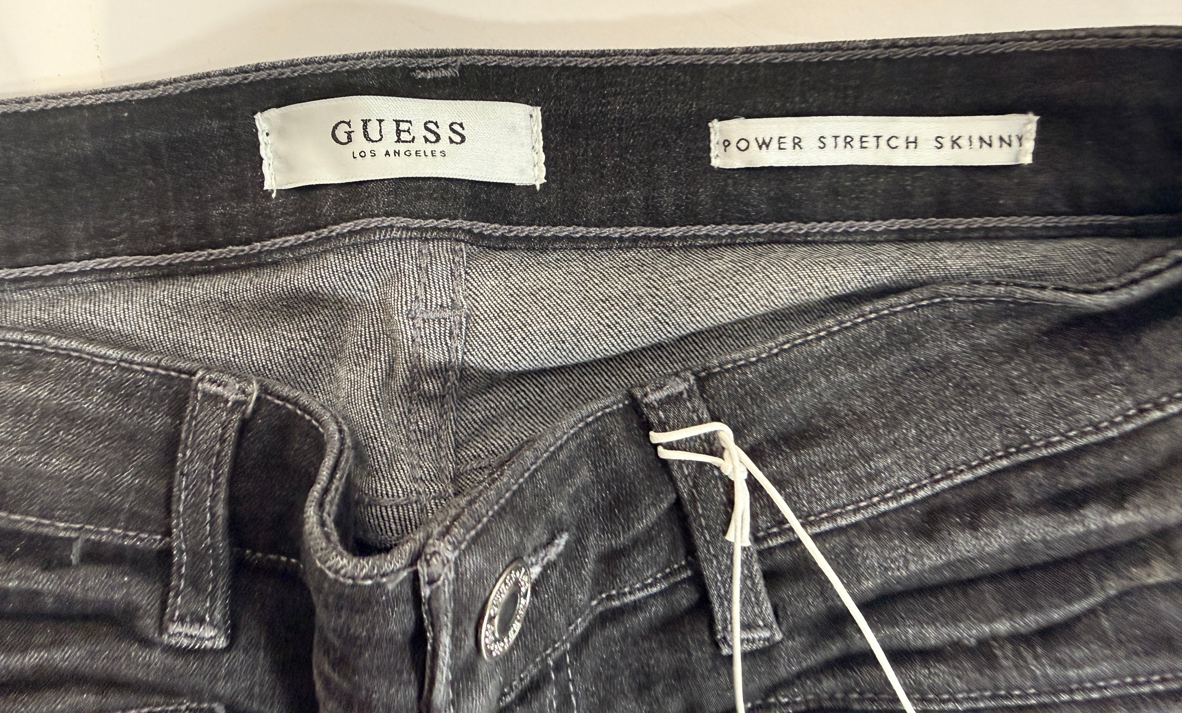 GUESS Power Stretch Skinny jeans women’s size 29 regular dark grey wash new with tags. Stretch denim with ankle zips and logo detail.