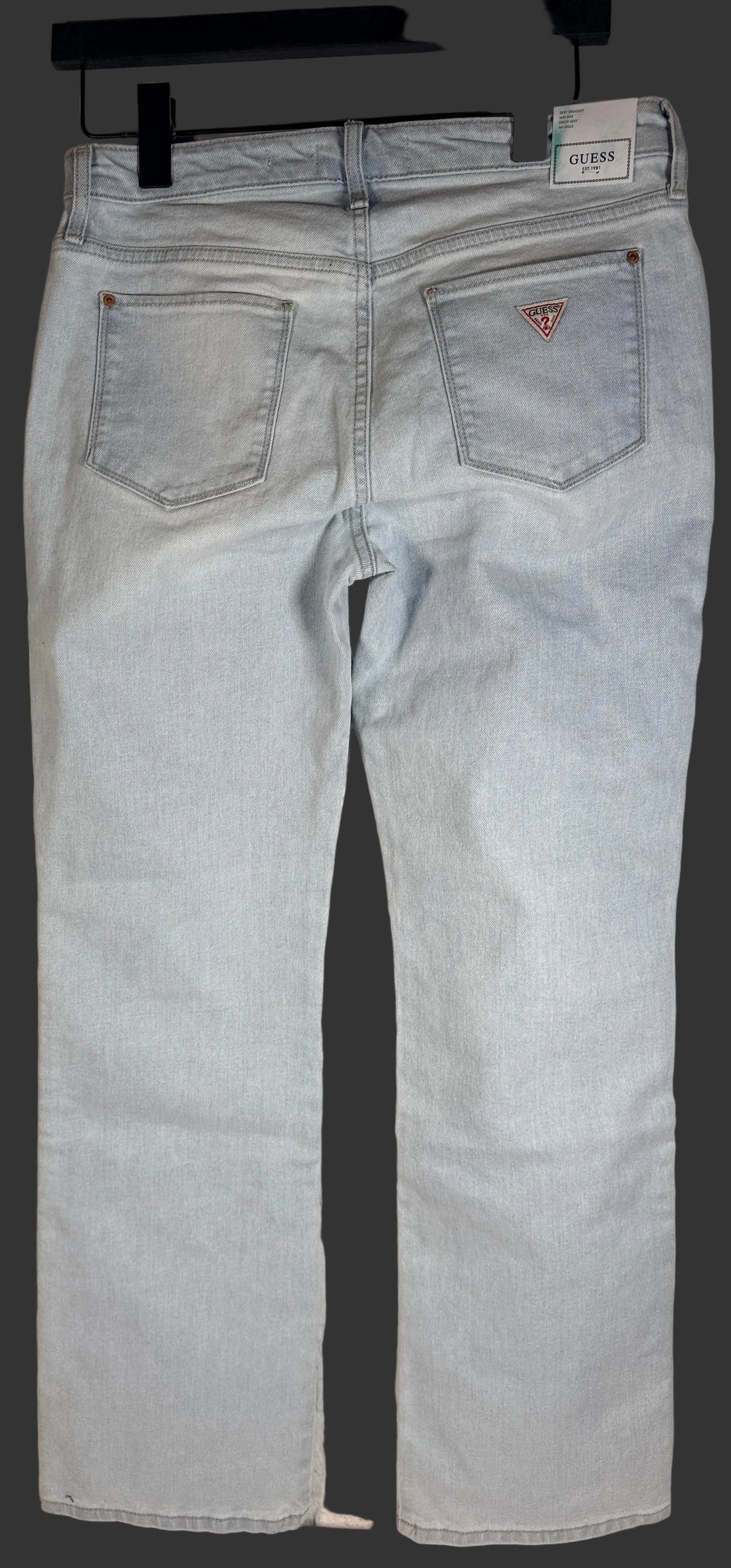 GUESS ECO, Sexy Straight Mid Rise jeans Brightstone Blue size 29x30. New with tags women’s light wash stretch straight leg denim premium casual style.